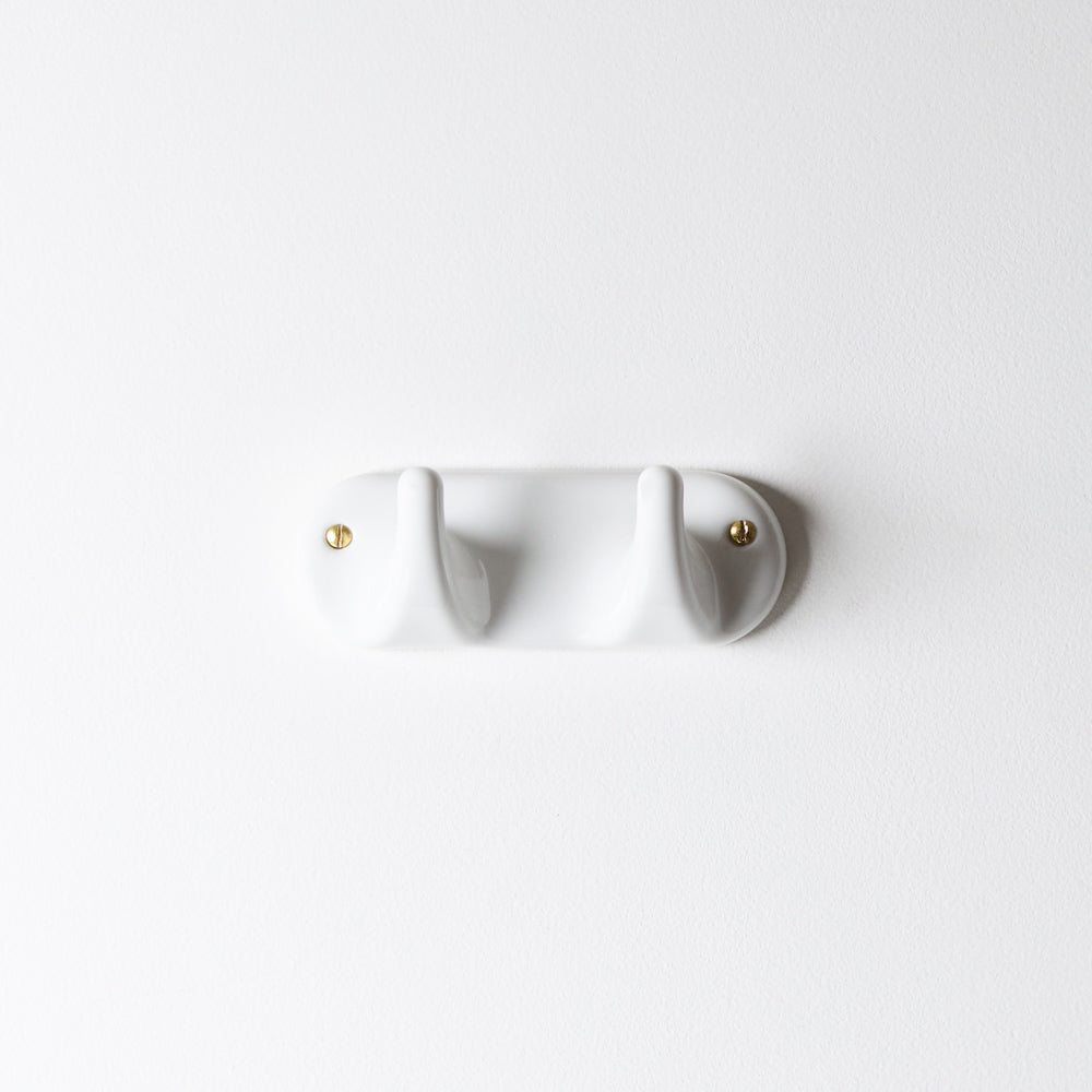 Patere 2 crochets en porcelaine - Blanc