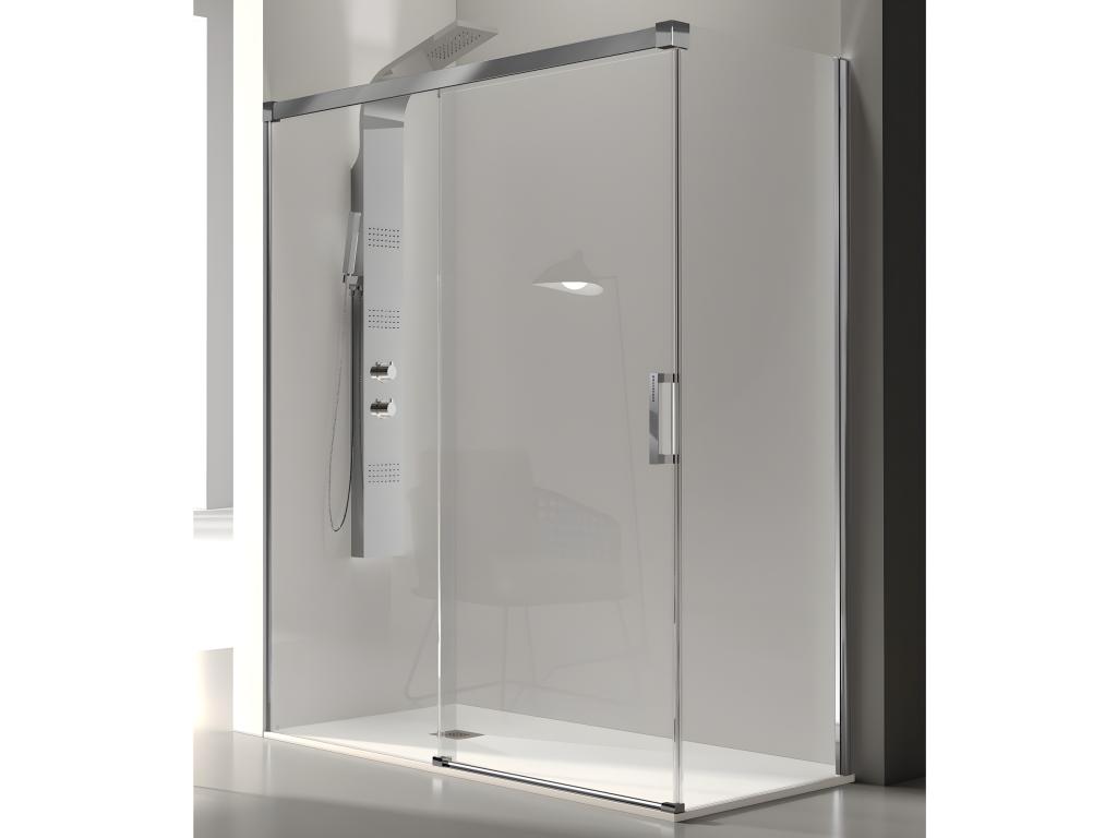 Frontal de ducha + Puerta Corredera GLASÉ perfil Cromado 150 cm Pared lateral: 76 - 79 cm