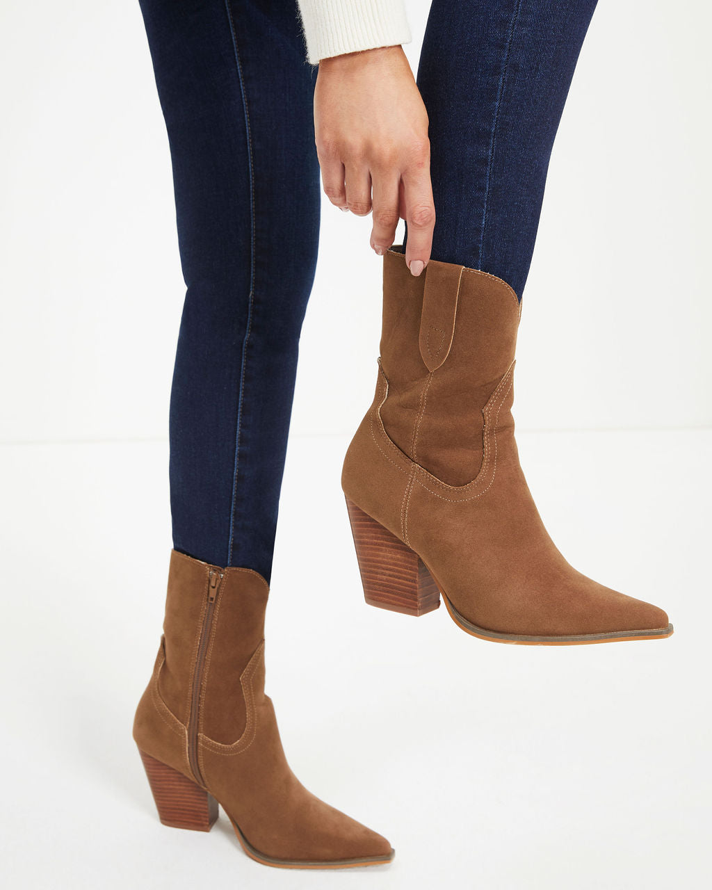 Clare Faux Suede Heeled Western Boot - Coffee - Se7enfashion