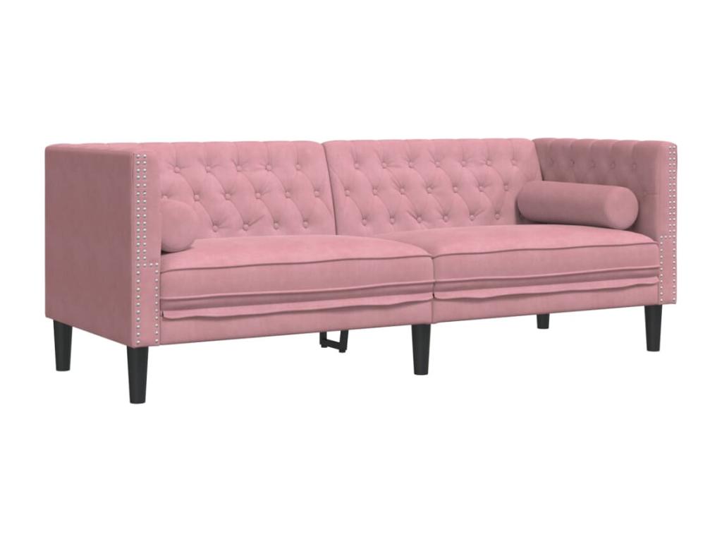 Sofá 3 plazas con cojines terciopelo rosa