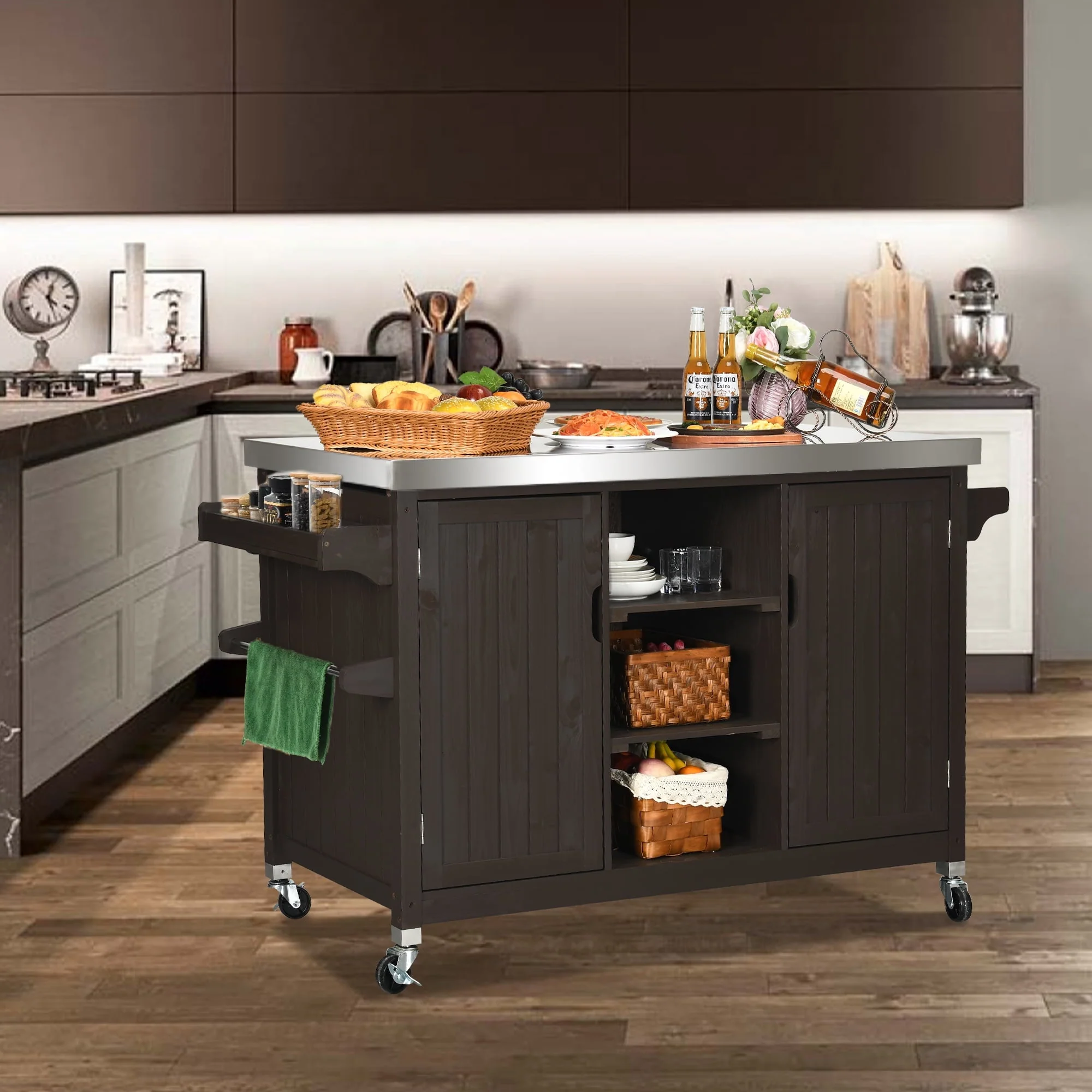 Dextrus XL Solid Wood Outdoor Storage Cabinet - Versatile Movable Outdoor Grill Cart with Stainless Steel Top, Spice Rack, and Side Handle, BBQ Patio Table, Outdoor Small Kitchen Table - Image 8