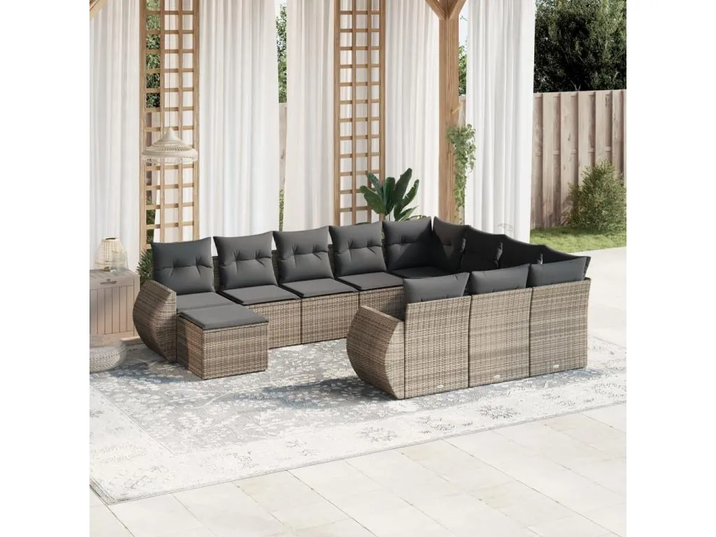 Set de sofás de jardín 11 pzas y cojines ratán sintético gris 30799ypna