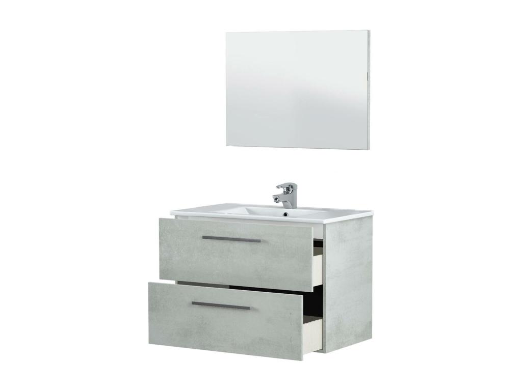 Armario bajo encimera Confortzx - Mueble de baño suspendido - Armario con 2 cajones y espejo - 80x45h57 cm - Hormigón