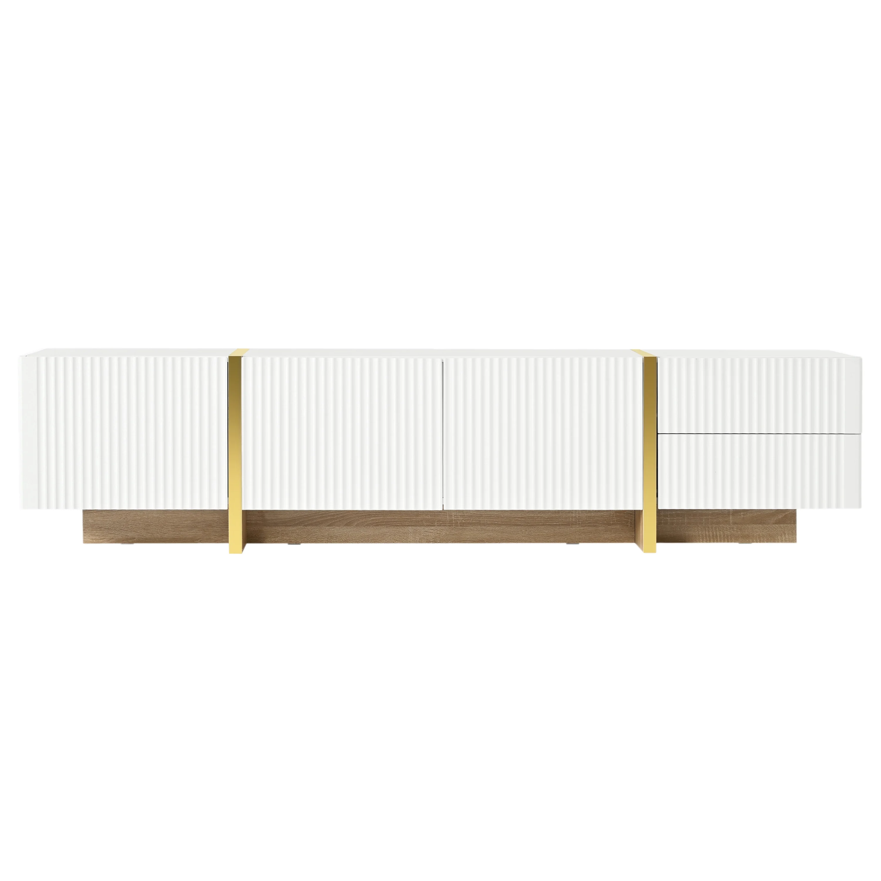 Luxury Fluted TV Stand for TVs Up to 80'', Modern Entertainment Center with Storage Cabinets & Drawers, Smooth Media Console with lden Wood Grain Legs for Living Room, White - Image 4