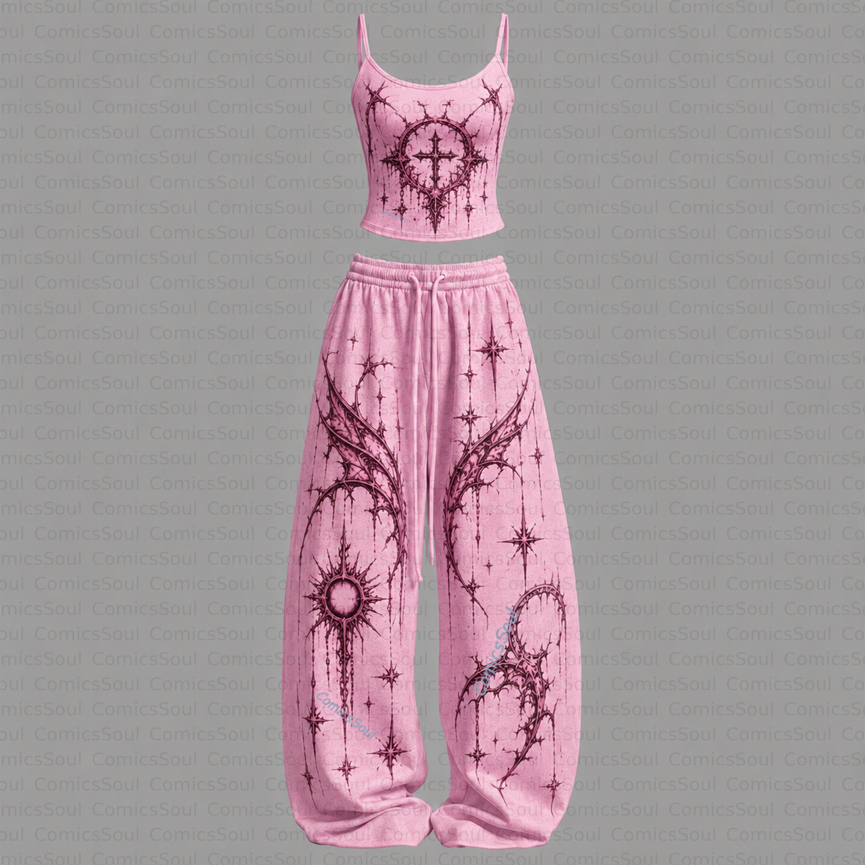 Gothic Heart Top & Elasticated Trousers Two-Piece Set