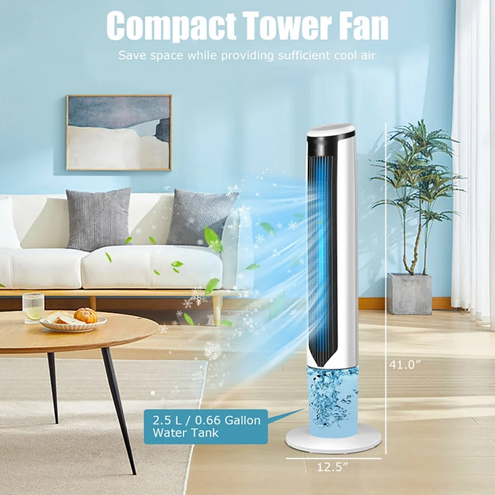 Topcobe 41" Evaporative Air Cooler with 3 Modes and 3 Speeds, Smart Floor Fans for Bedroom, Standing Bladeless Fan, White - Image 10