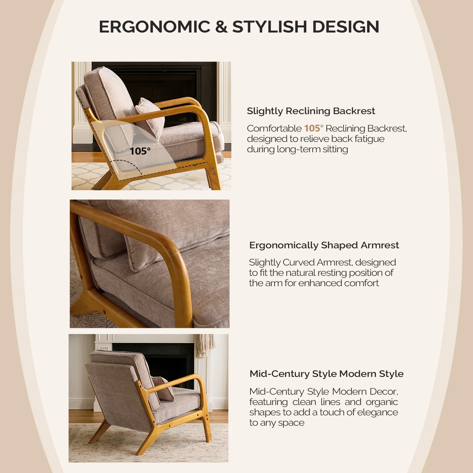 Ktaxon Accent Chair Corduroy Upholstered Armchair, Reading Club Chair with Pillow and Solid Wood Frame for Living Room Bedroom Furniture Off White - Image 83
