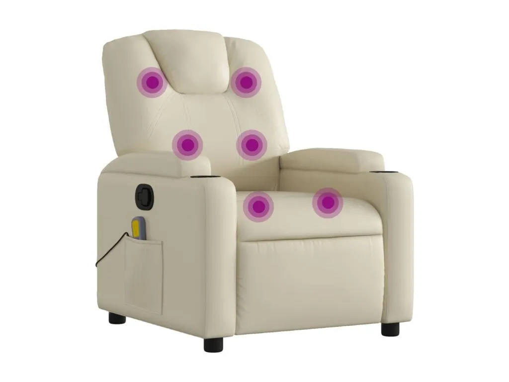 Sillón reclinable de masaje en cuero sintético color crema. wgo3605444