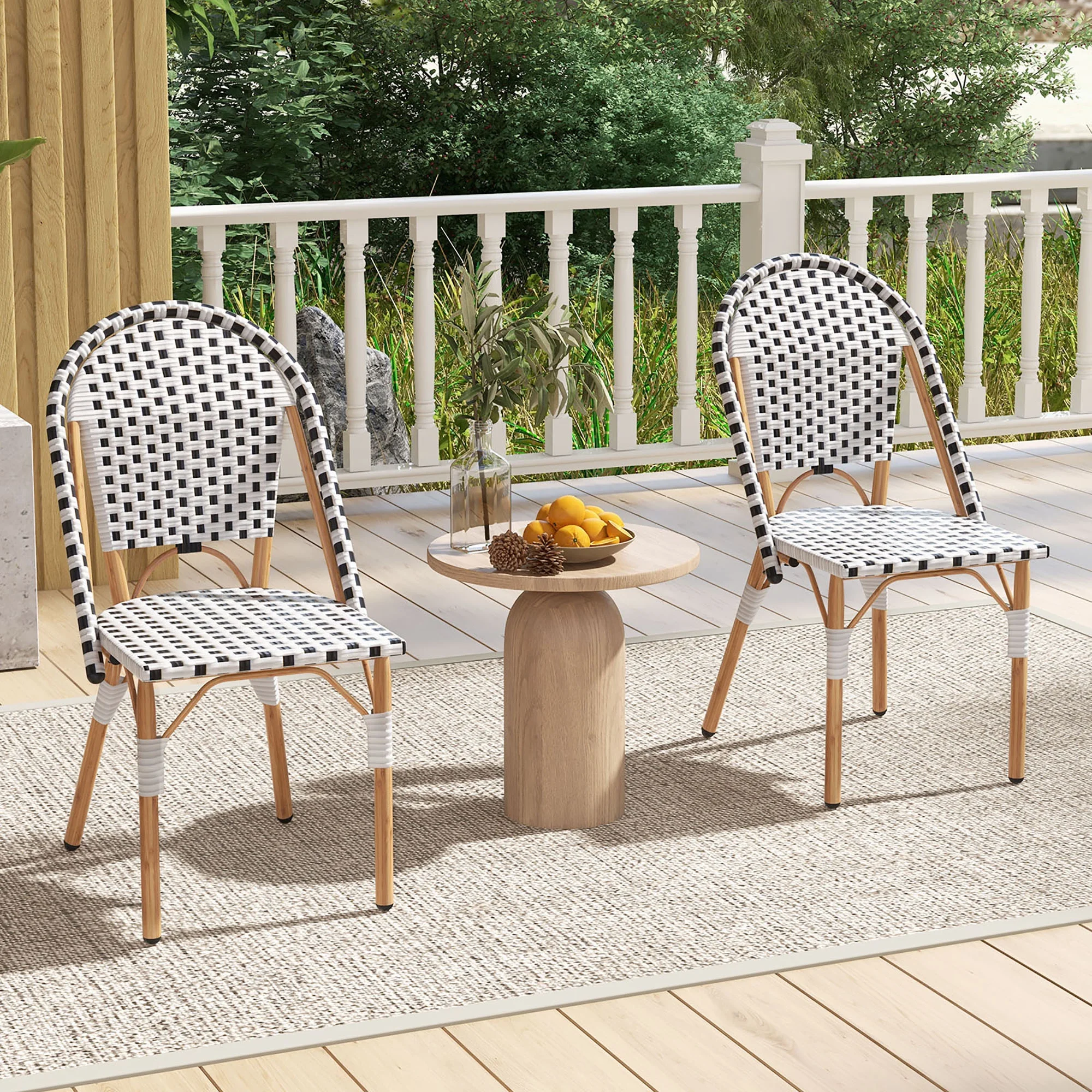 Gymax French Bistro Chair Set of 4 w/ Hand-woven Rattan Galvanized Metal Frame Outdoor - Image 4
