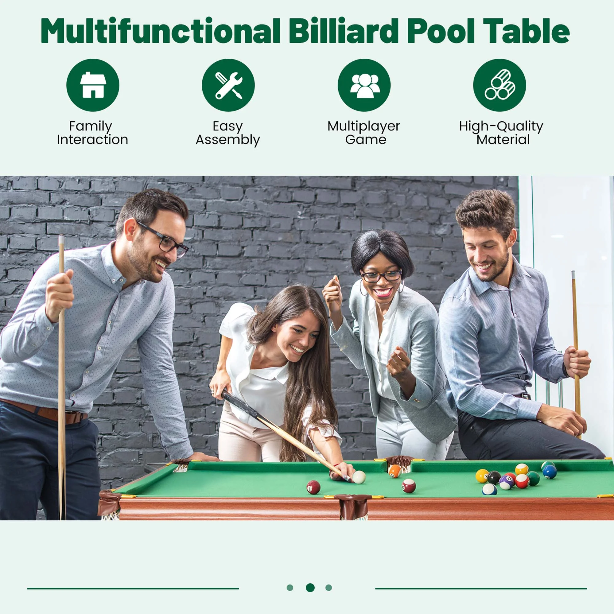 Costway Folding Pool Table Set with Foldable Legs Adjustable Foot Levelers 2 Cues 2 Chalks - Image 4