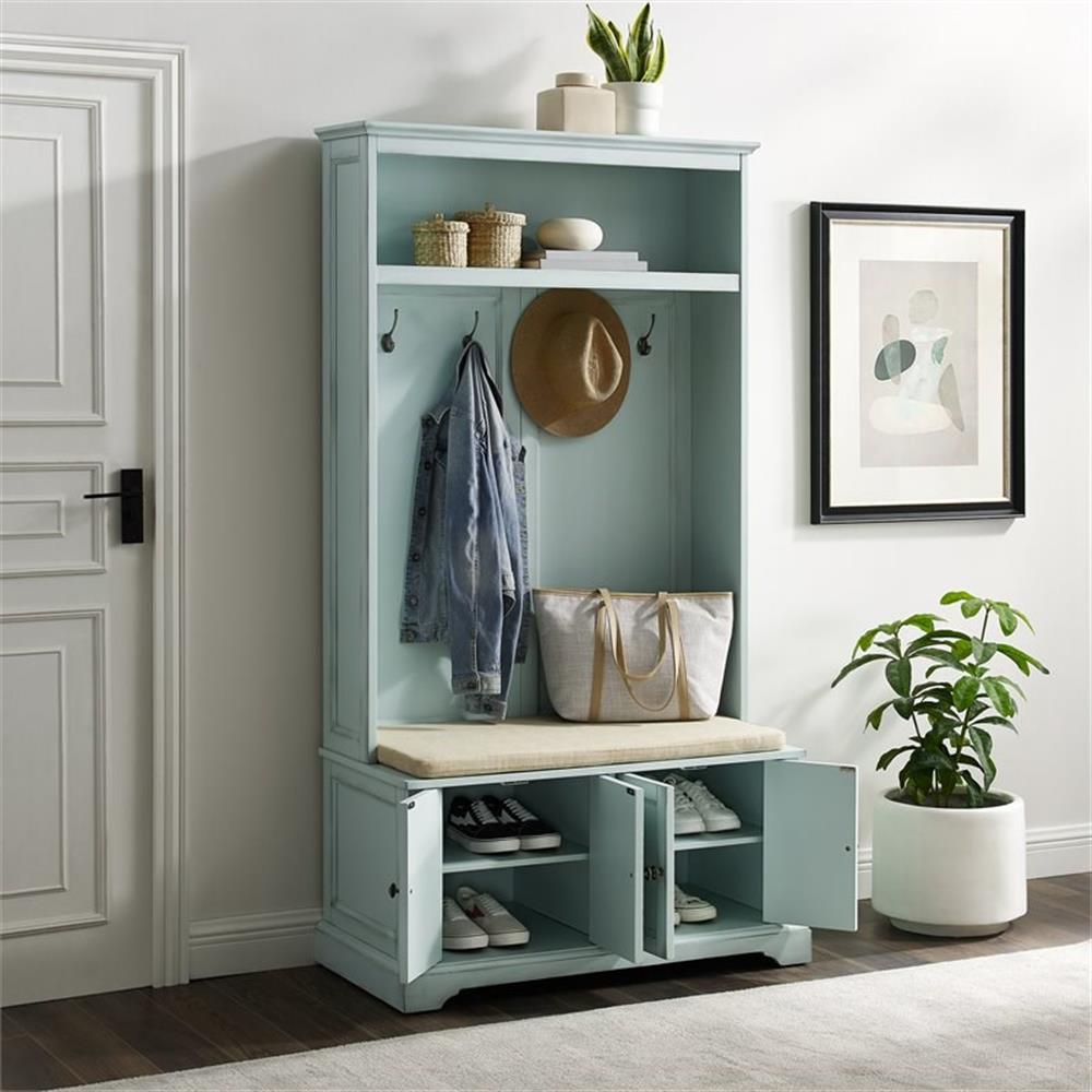 Bowery Hill Traditional Wood Hall Tree in Seafoam Blue/Oatmeal - Image 4