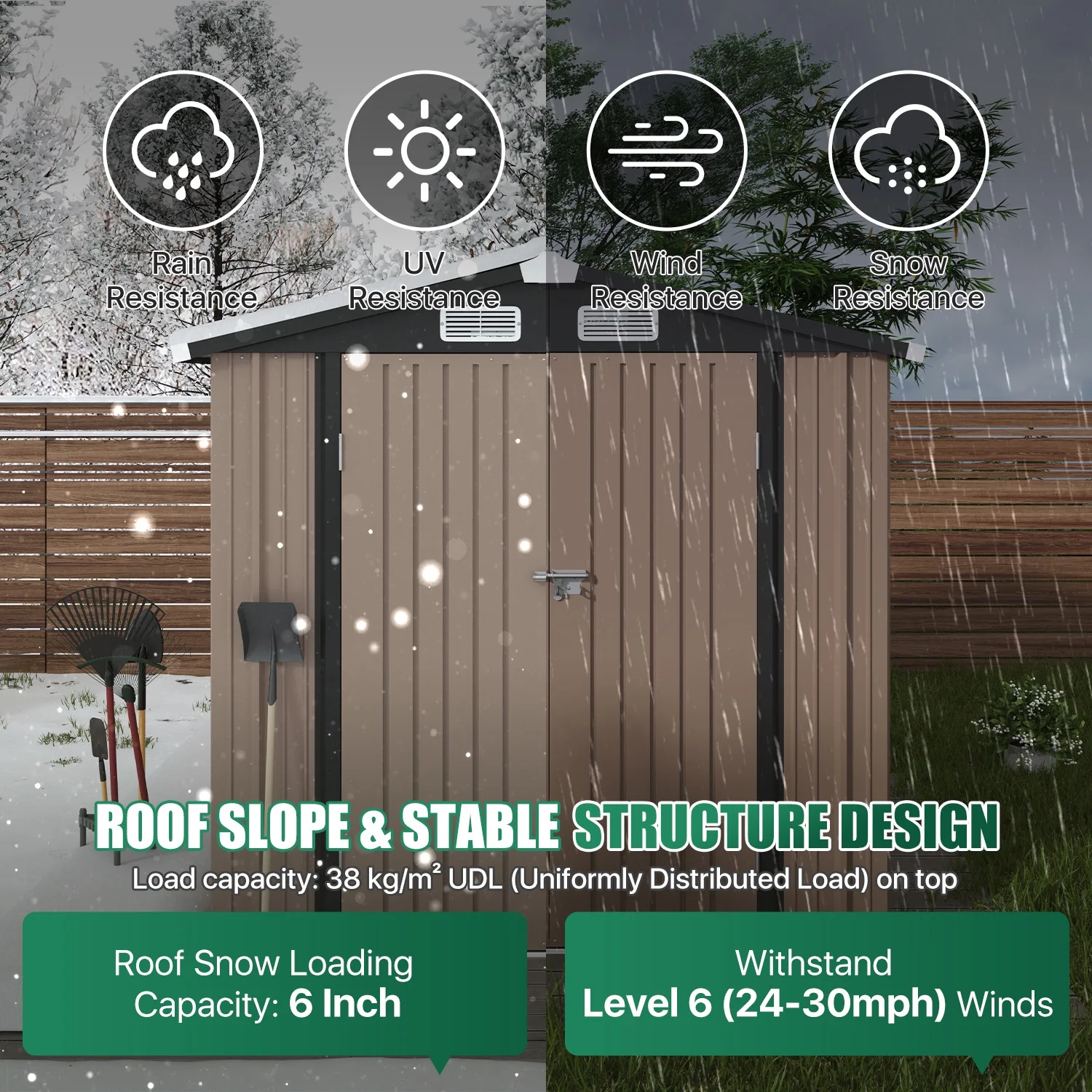 Clouddwell 6 ft. x 4 ft. Outdoor Storage Shed, Metal Garden Shed with Lockable Doors & Sloped Roof for Backyard, Patio, Poolside - Image 6