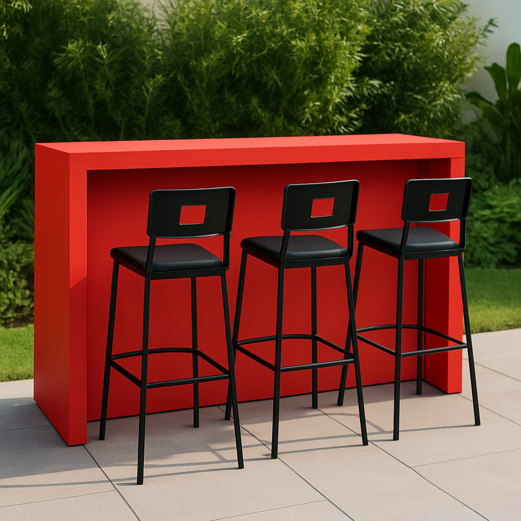 Bar de jardin Barra con taburetes Rojo y Negro Metal Exterior 180×60×110cm