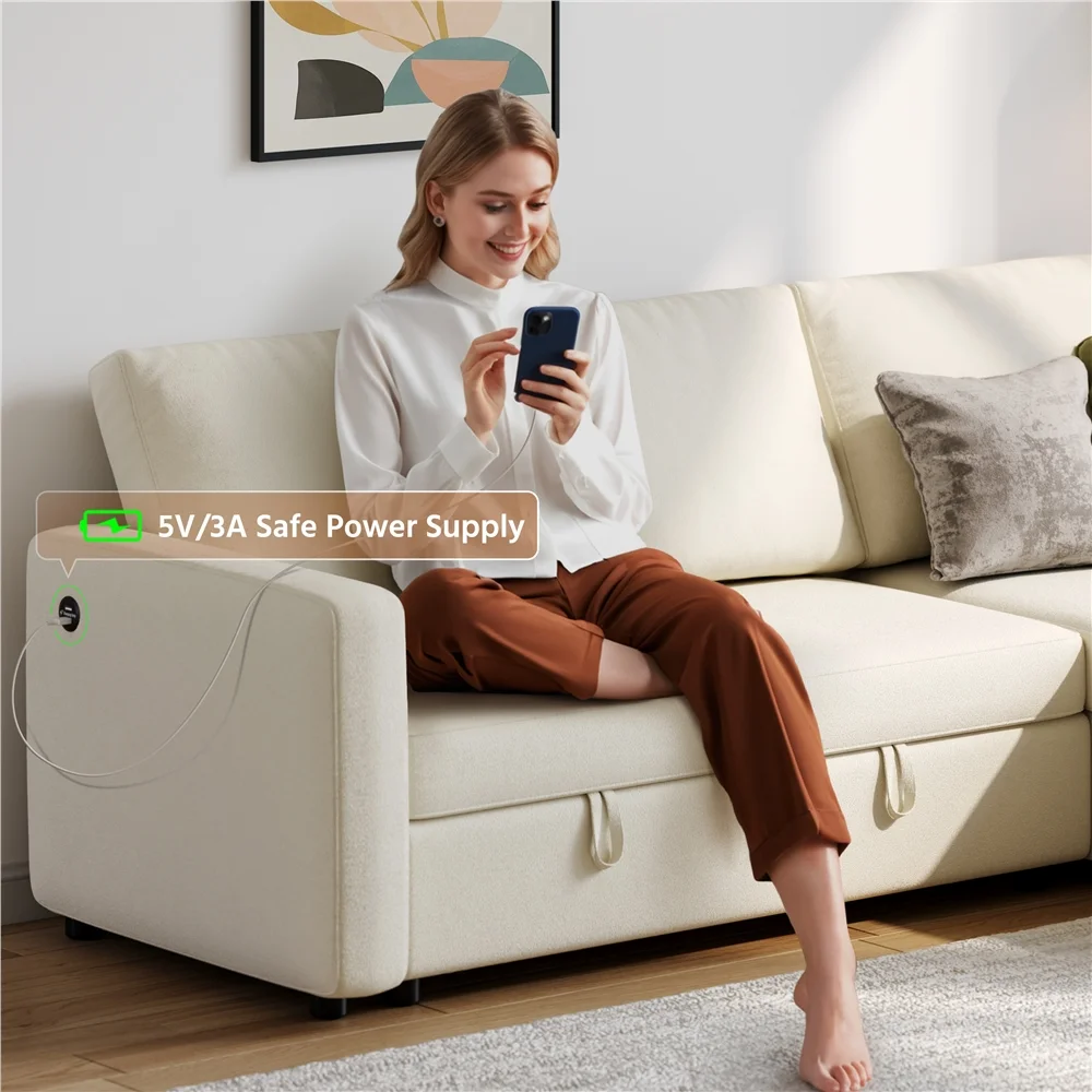 Alden Design Reversible Sectional Sofa with USB & Type-C Ports for Livingroom, Light Gray - Image 33