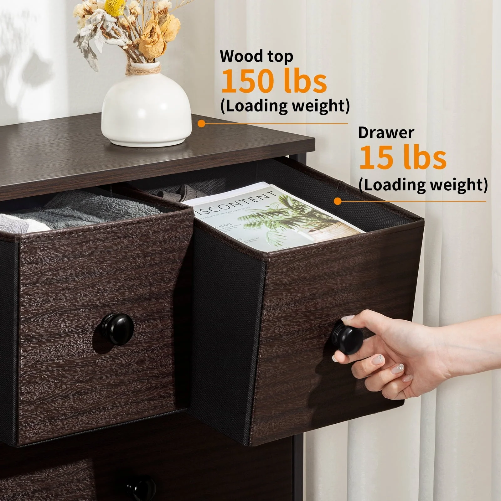 REAHOME Dressers for Bedroom with 10 Drawer Fabric Chest of Drawers Storage Drawer Unit Tower Luxury Leather Finish Rustic Brown - Image 9