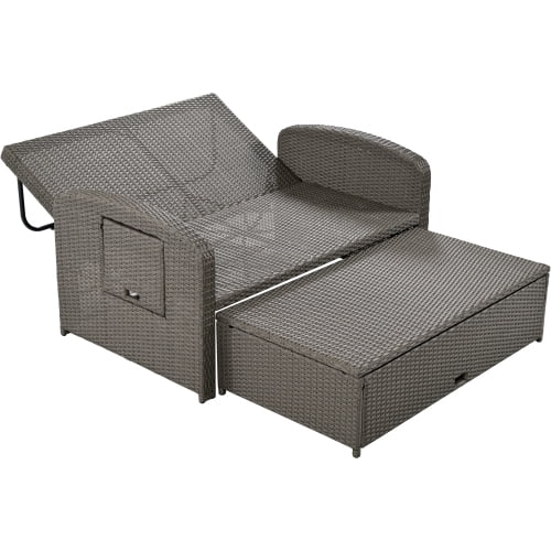 Harper & Bright Designs Rattan Outdoor Double Lounge Chaise 2-Person PE Wicker Outdoor Patio Sunbed with Canopy Cover for Backyard Garden Balcony, Beige+Black - Image 107