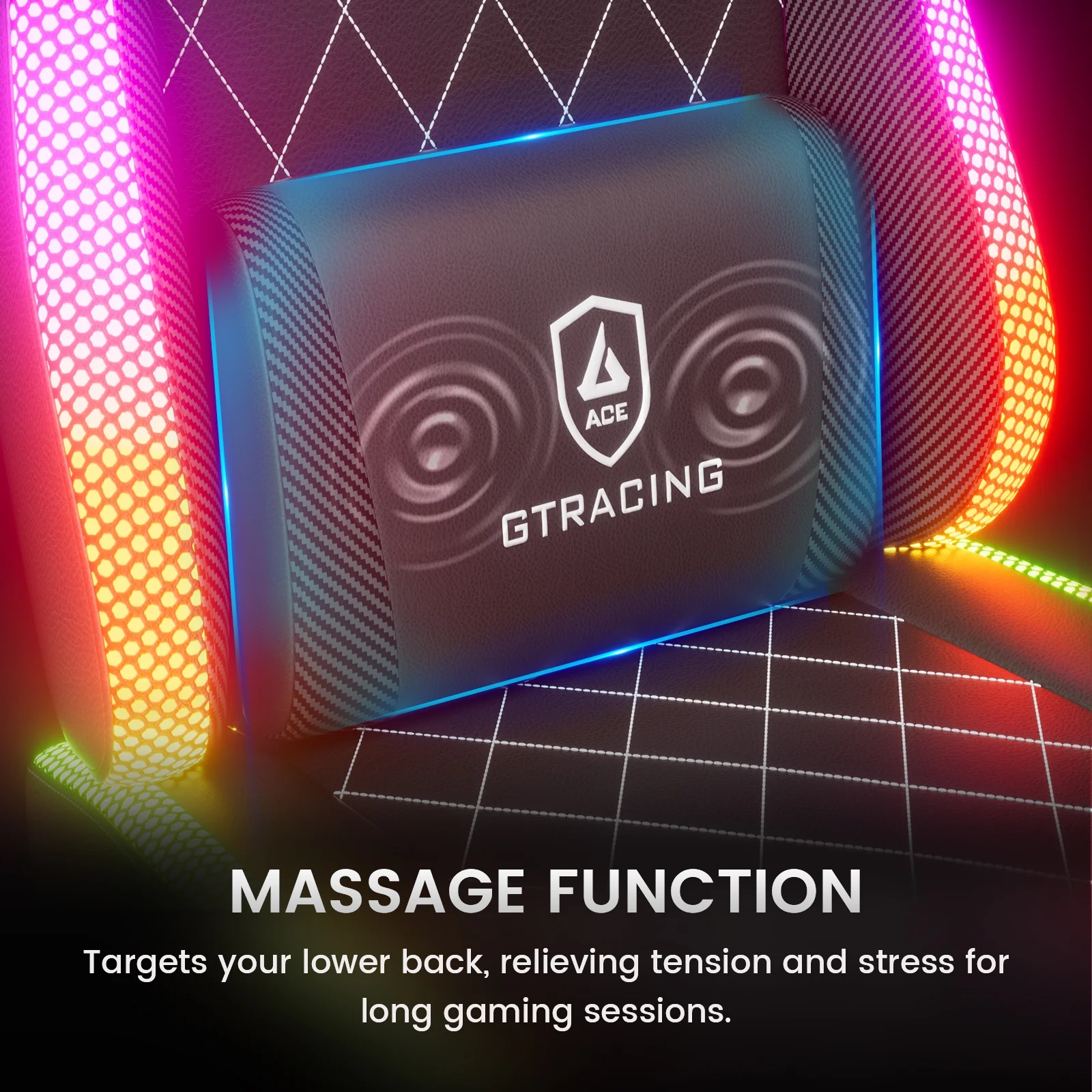 GTRACING RGB Ergonomic Gaming Chair with Massage, LED Lights, Footrest, Lumbar Support and Backrest, Black - Image 7