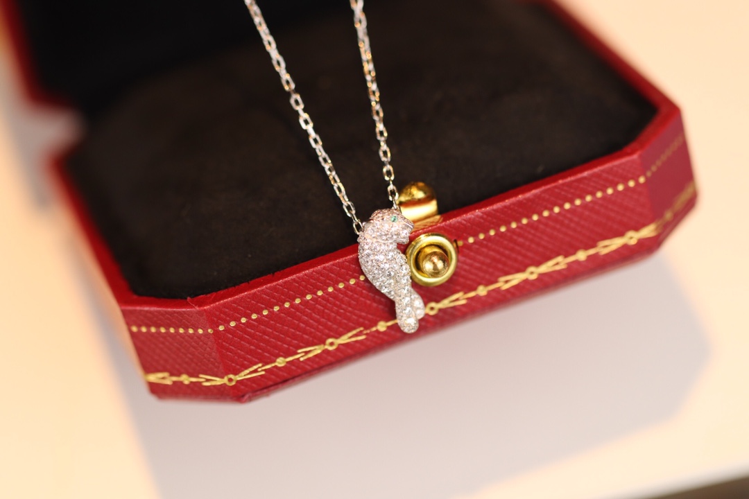 Cartier Full Diamond Paved Silver Leopard Panthère de Necklace - Original Replica Club