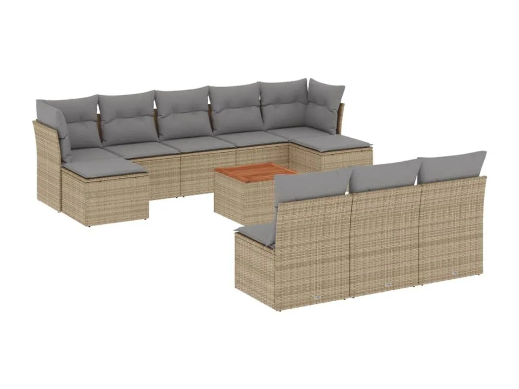 Set de sofás de jardín 11pzas con cojines ratán sintético beige 97271ADHJ