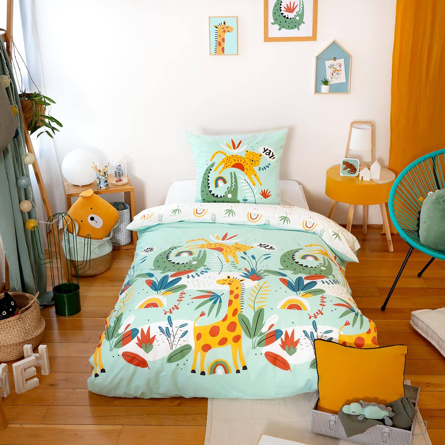 Tanzania - Juego de cama de algodón reversible estampado sabana/arcoíris, 140cm