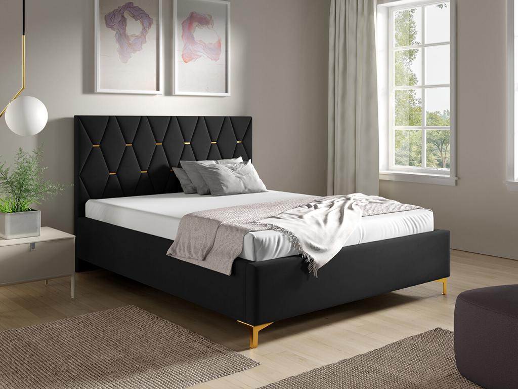 Cama Baltimore 192, Doble, Negro, 140x200, Tapiz, Somieres, 158x222x122cm