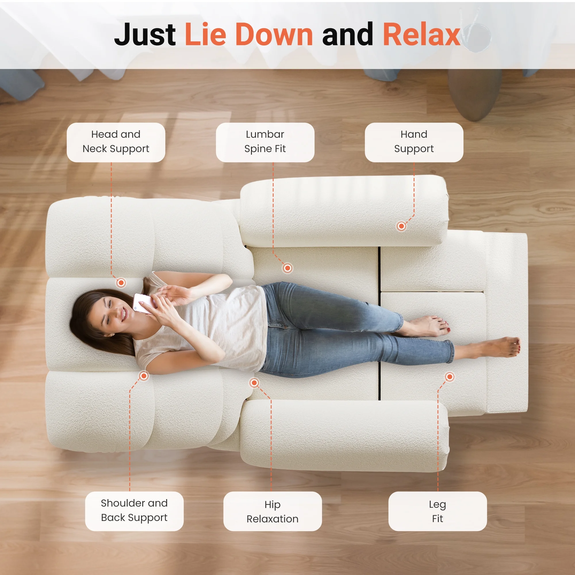 Power Recliner Chair,Electric Recline Sofa Chair for Adults with USB Port,Comfy Teddy Fleece Adjustable Cloud Sofa,Tool-Free Setup,Beige White - Image 12