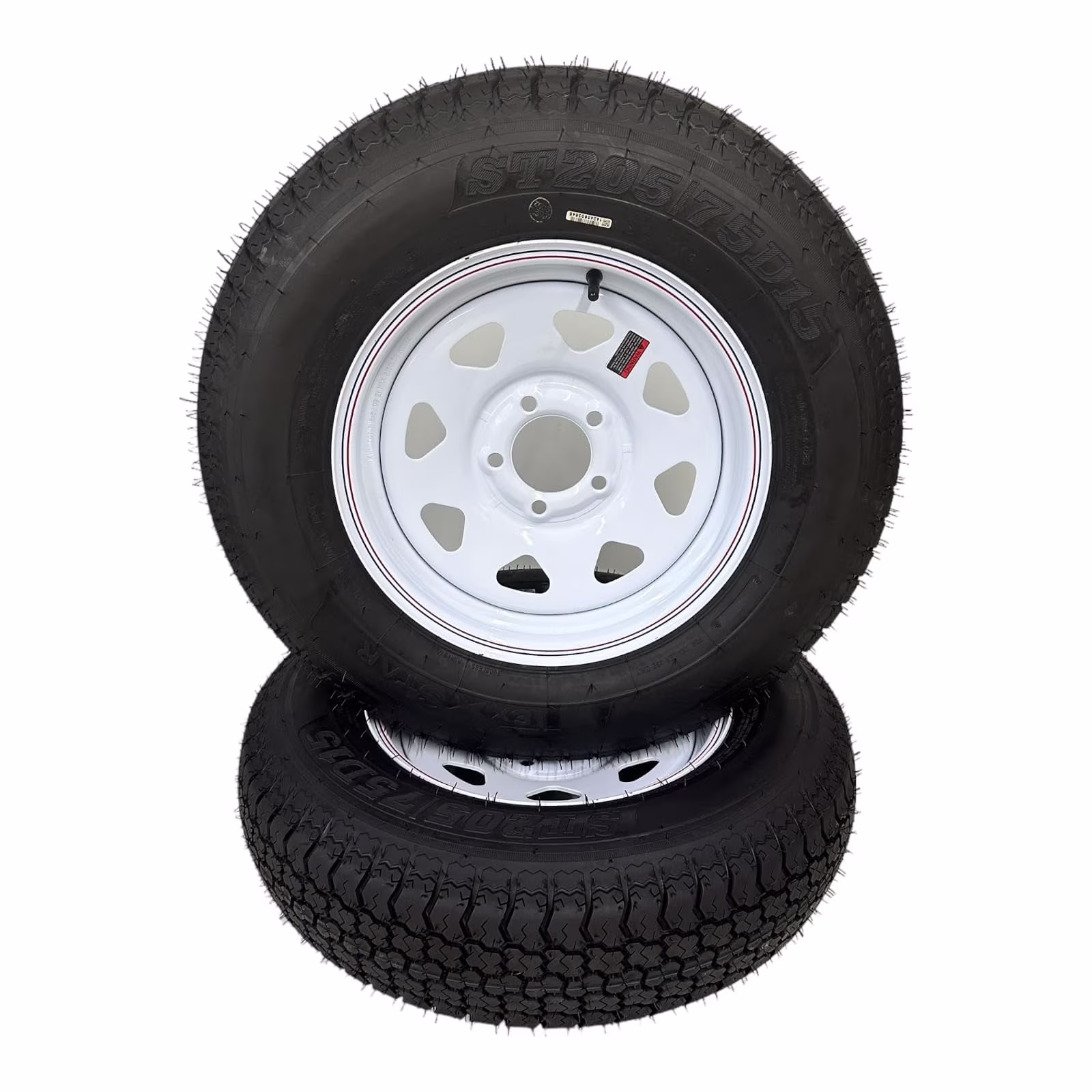 2 - Pack Trailer Tire on Rim ST205/75D15 Tex Star LRC 6 Ply Bias 5 Lug White Spoke Wheel 5x4.5" Bolt Pattern