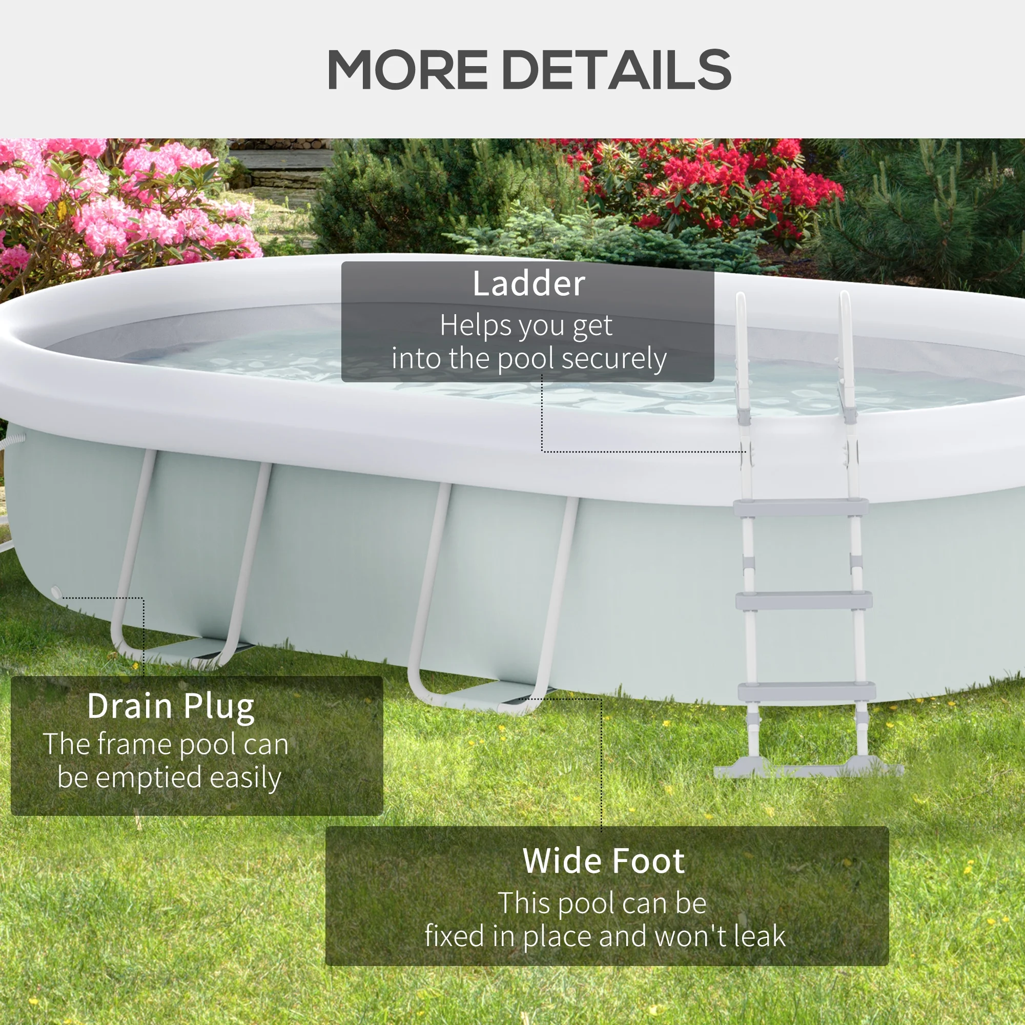 Outsunny Above Ground Swimming Pool, Semi-Inflatable Frame Pool, Brown - Image 14