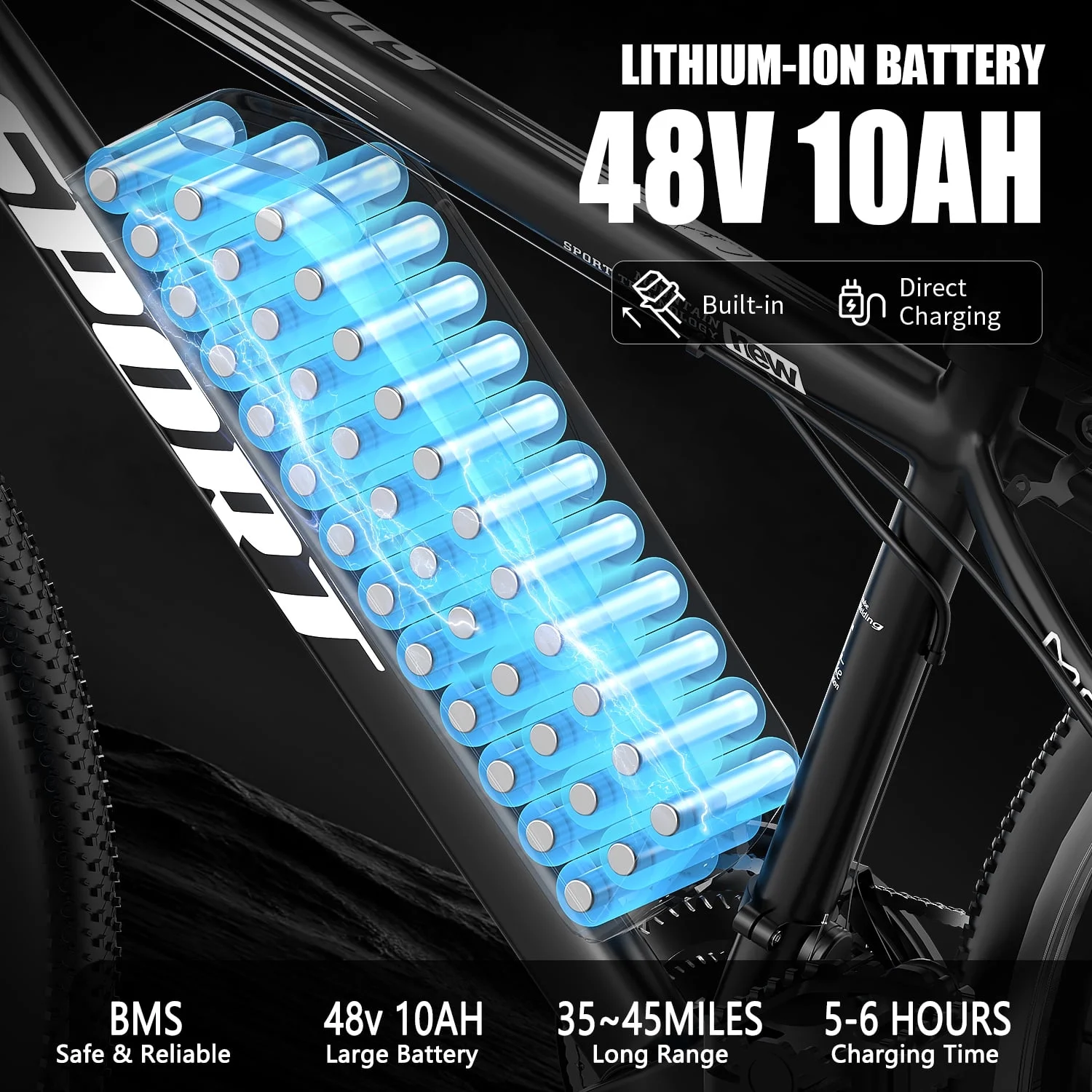 26" Electric Bike for Adults with Peak 750W Brushless Motor, 35Miles 22MPH Commuting Electric Mountain Bike with 36V 10AH Removable Battery, 7-Speed, Front Fork Suspension - Image 8