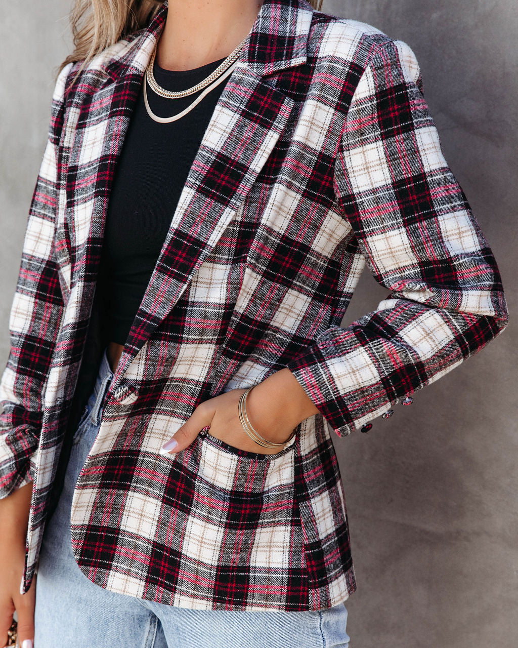 Big Apple Dreams Pocketed Plaid Blazer - Se7enfashion