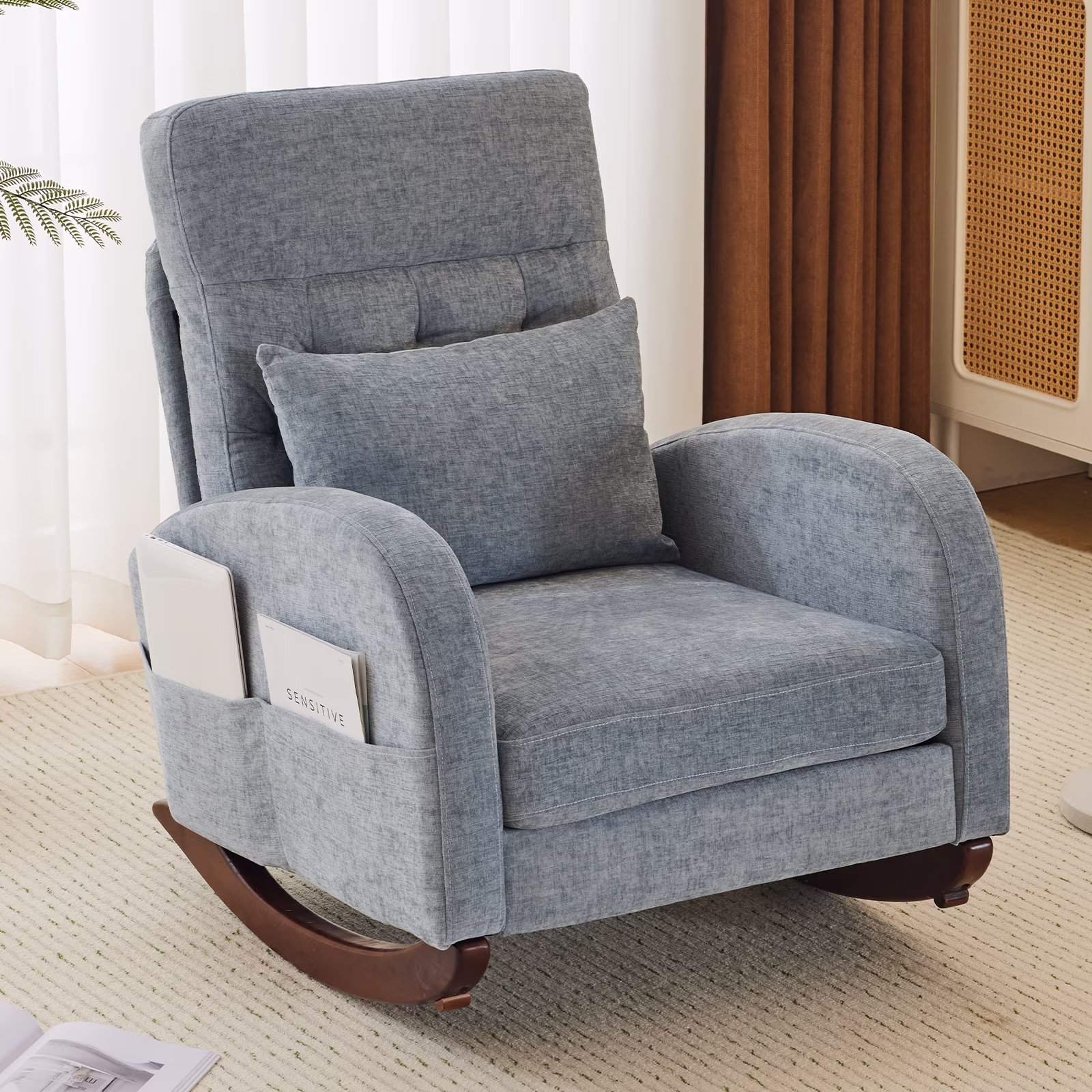 Ktaxon Rocking Accent Chair Glider Reading Chair Comfy Teddy Velvet Upholstered Single Sofa Rocker for Living Room, Nursery, Bedroom Beige - Image 11