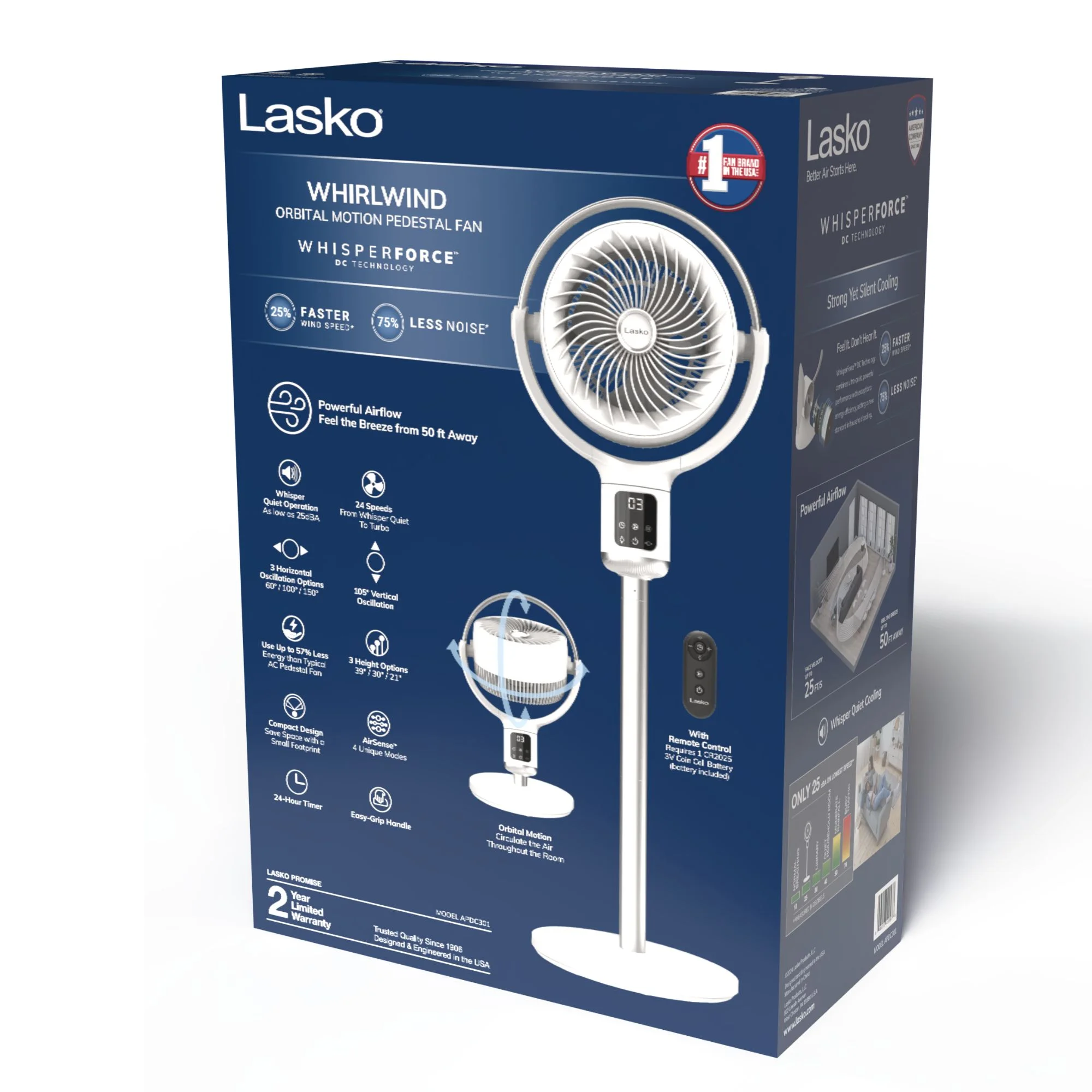 Lasko Whirlwind 7- 24-Speed Orbital Motion 25ft/s Airflow Remote Control Pedestal Fan, APDC301 - Image 19