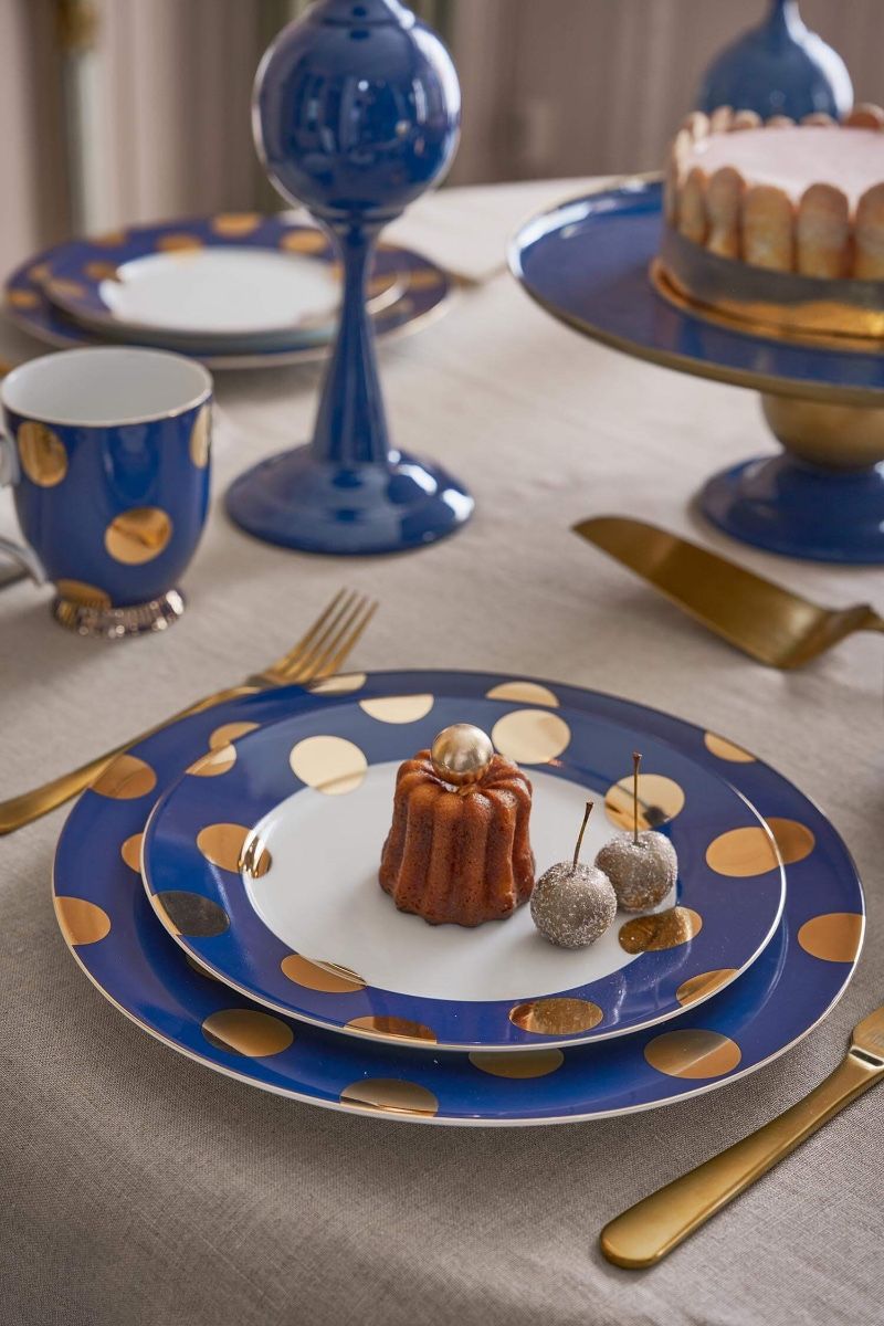 Set/2 Plates Dot Delight Navy/Gold 21cm