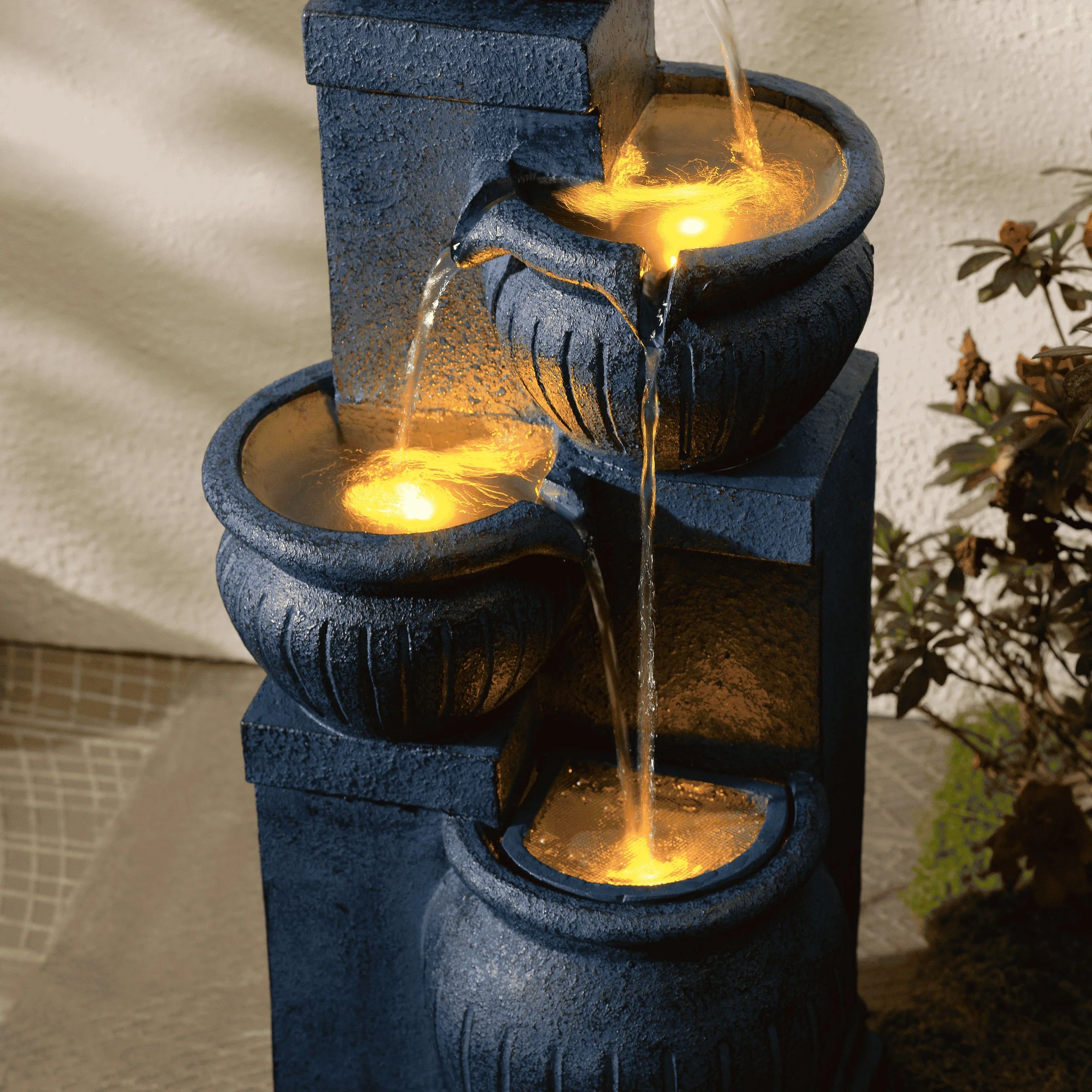 Teamson Home Outdoor Water Fountain with Lights-C 4-Tier Cascading Bowl Design with LED Light & Solar Pump, Solar-Powered Water Fountain Outdoor Garden, Yard, or Patio D-cor, Navy Blue - Image 11