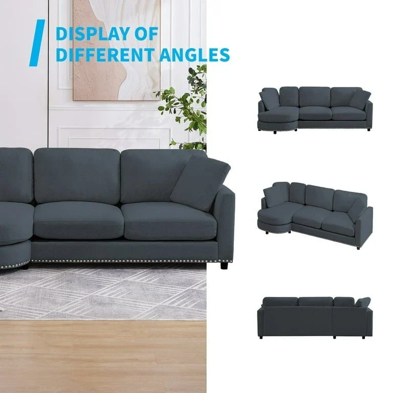 Mixoy Contemporary Minimalist Curved L-Shaped Sectional Sofa with Chaise - Luxurious Upholstered Design, Dimensions: 41.3in x 89in x 31.8in