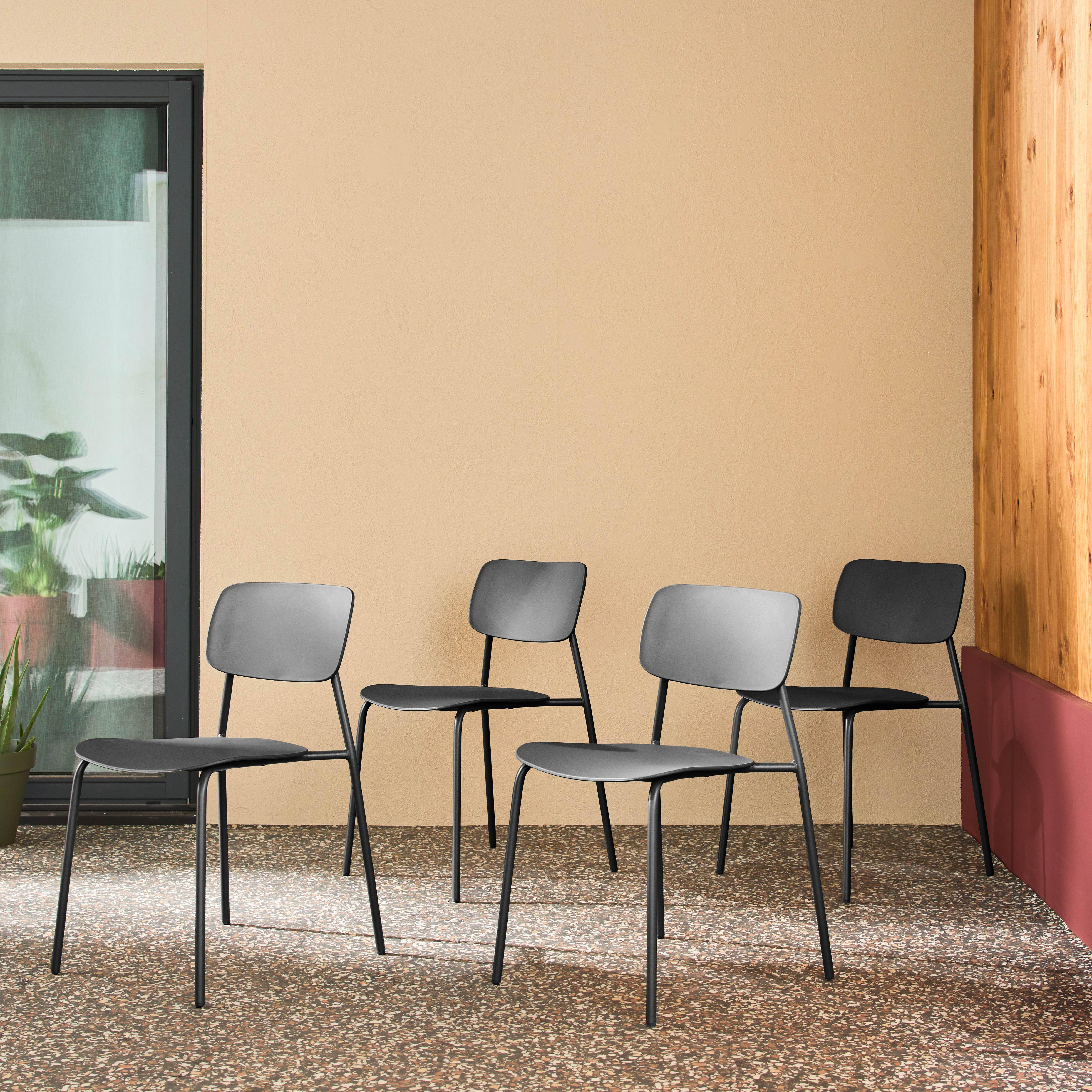 Liva - Silla de jardín apilable de acero, set de 4