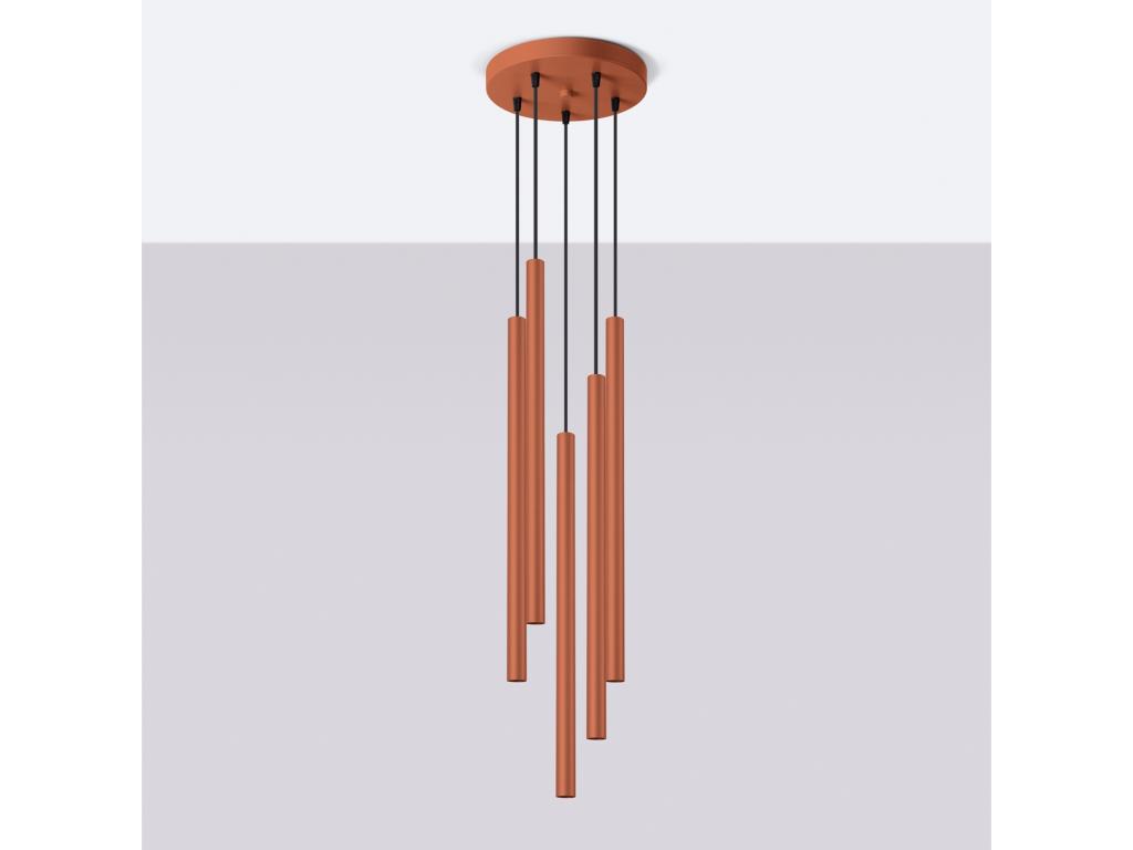 Lámpara colgante Pastelo moderno de acero - 5 fuentes luminosas - L.25 x A.104 cm - ocre rojo