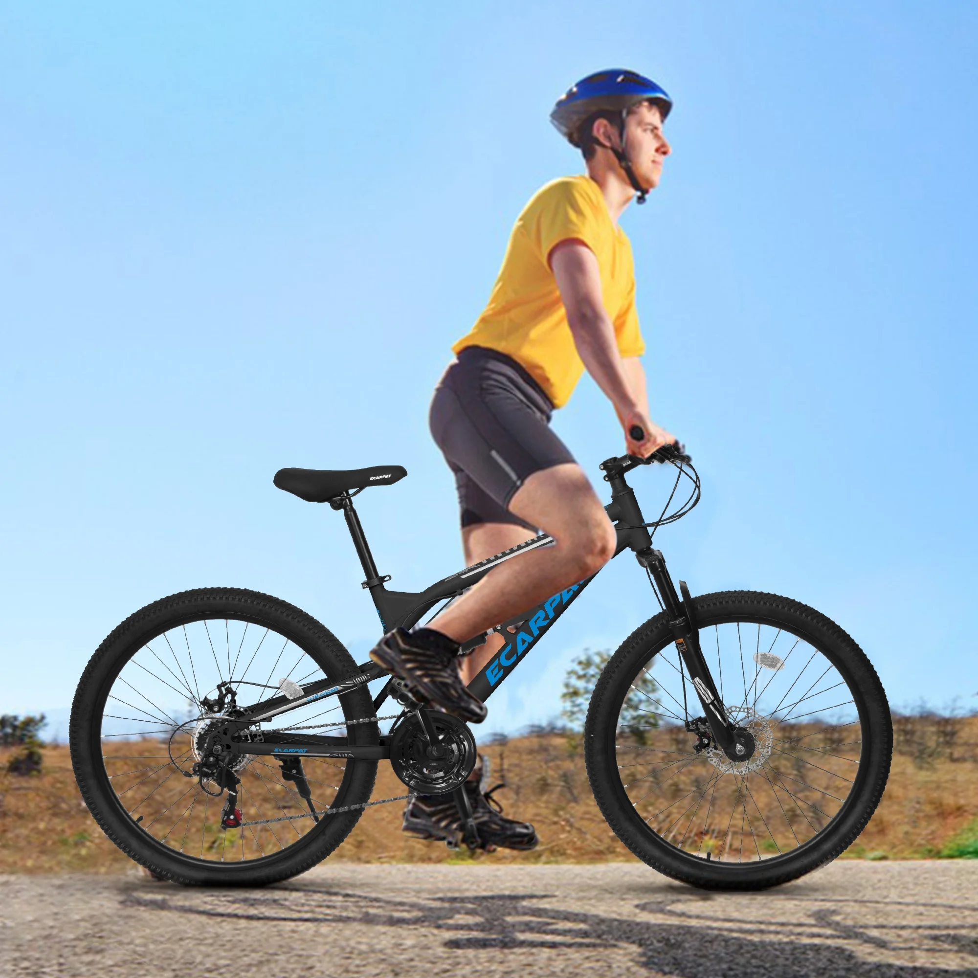 26 Inch Mountain Bike, Dual Full Suspension 21-Speed Disc Brakes Thumb Shifter, Carbon Steel Frame Mountain Bike, Mens Womens Trail Commuter City Bicycles - Image 17