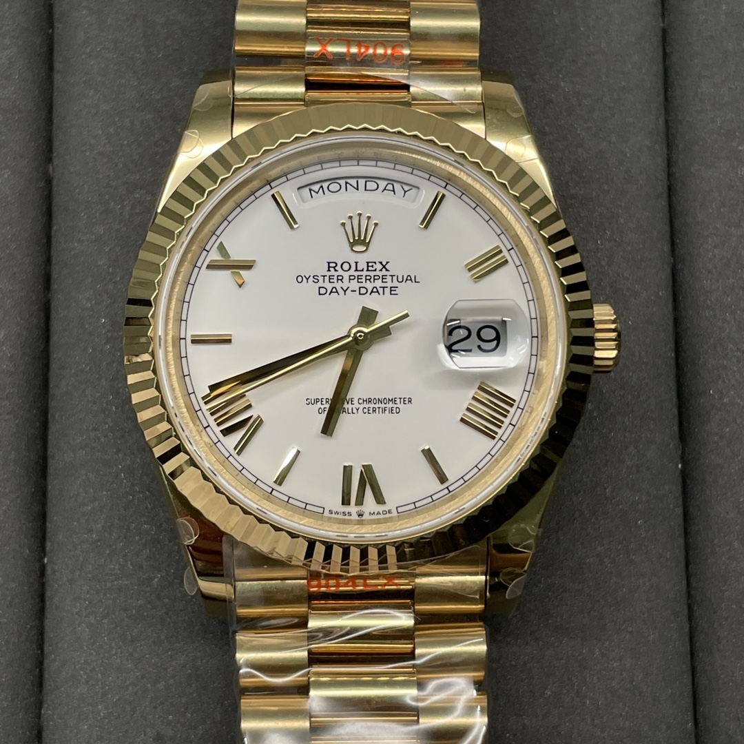 Rolex Day-Date 228238 White Roman Dial Fluted Bezel 40mm Mens Replica Watch