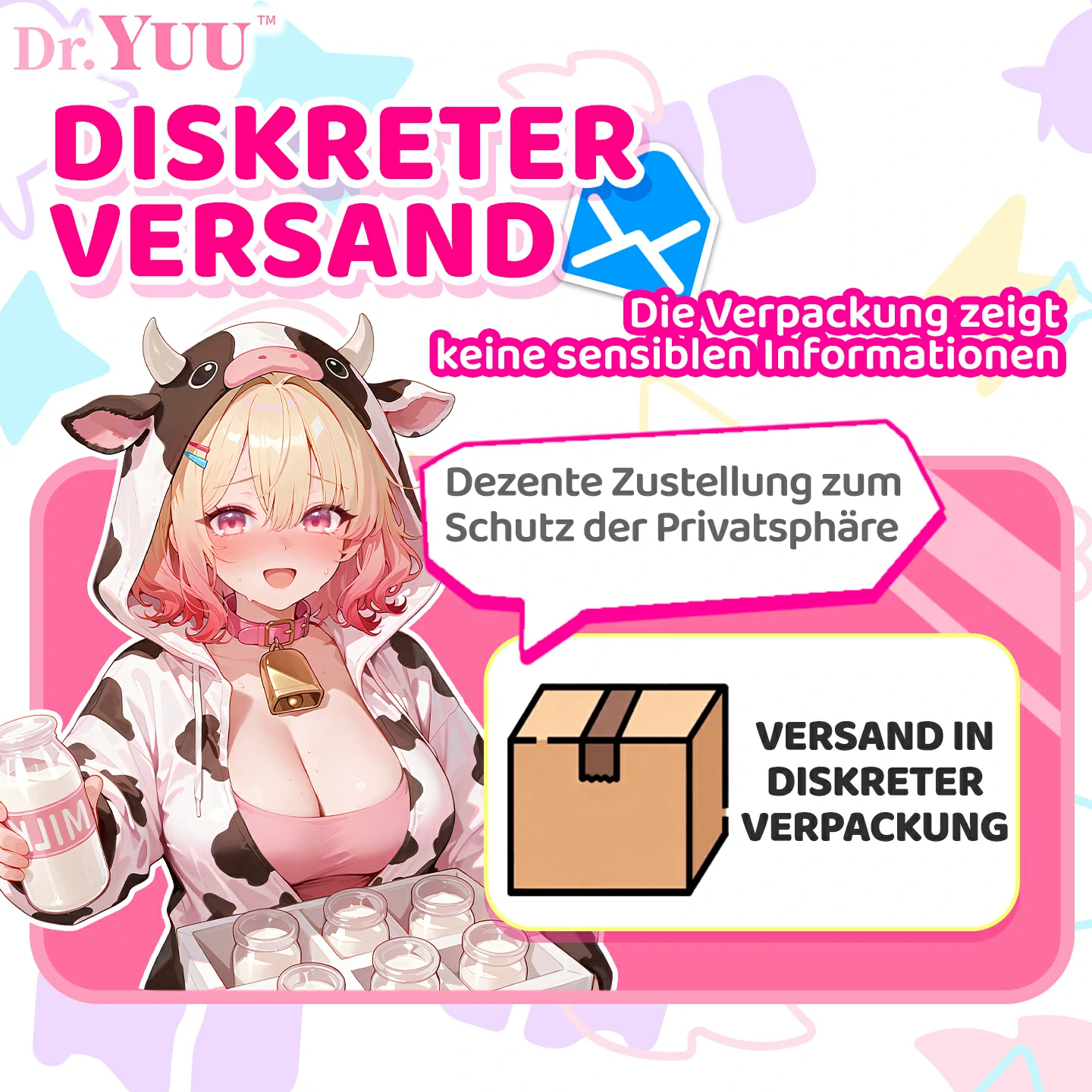 Diskreter Versand des Dr.YUU Milchflaschen-Masturbators in neutraler Verpackung ohne sichtbare Hinweise auf den Inhalt