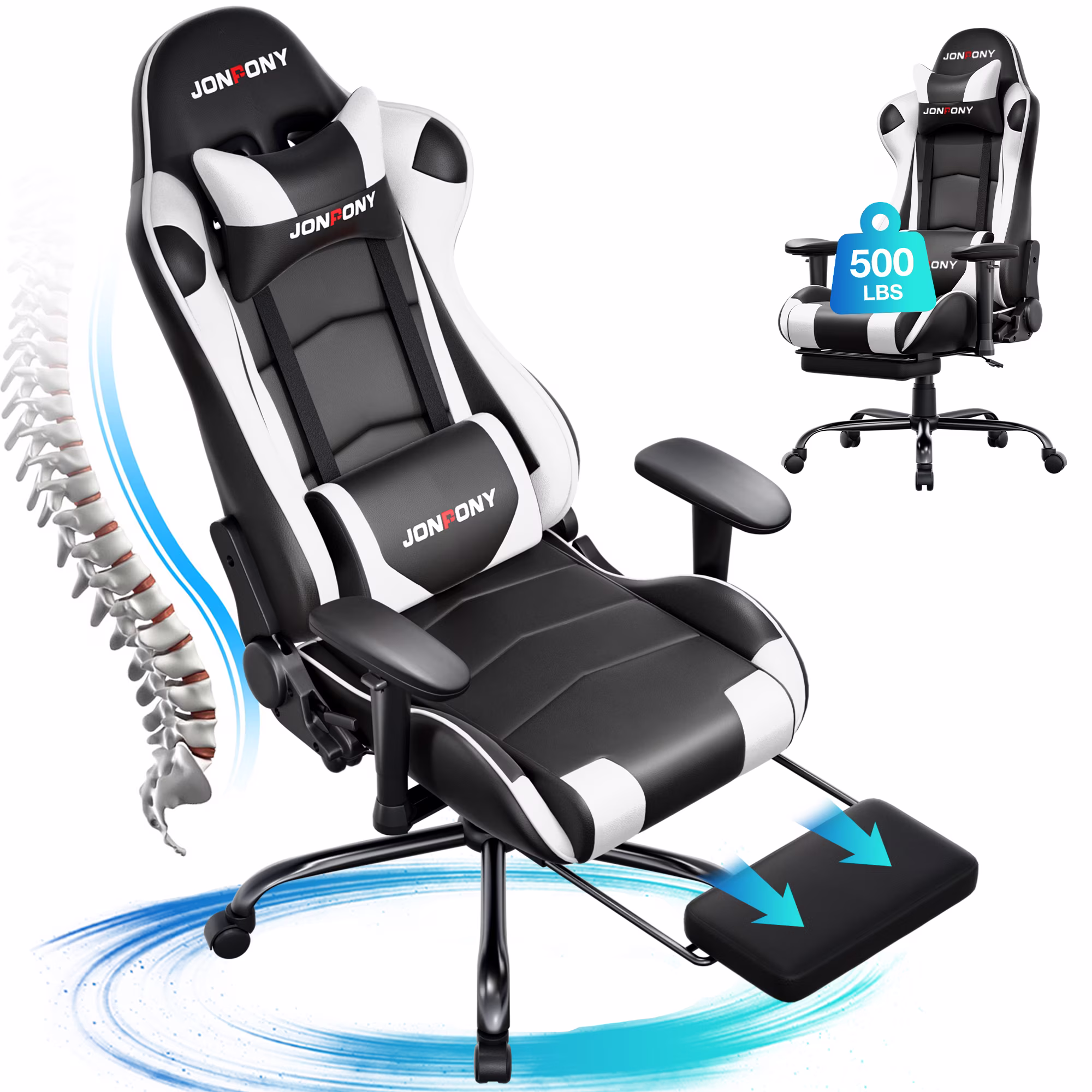 JONPONY Big and Tall 500LBS Gaming Chair, Ergonomic Design, Gamer Chair PU Leather with Footrest and Lumbar Support, High Back Office Chair Support 8 Hours Long Sitting,Red Computer Chair,Red - Image 15