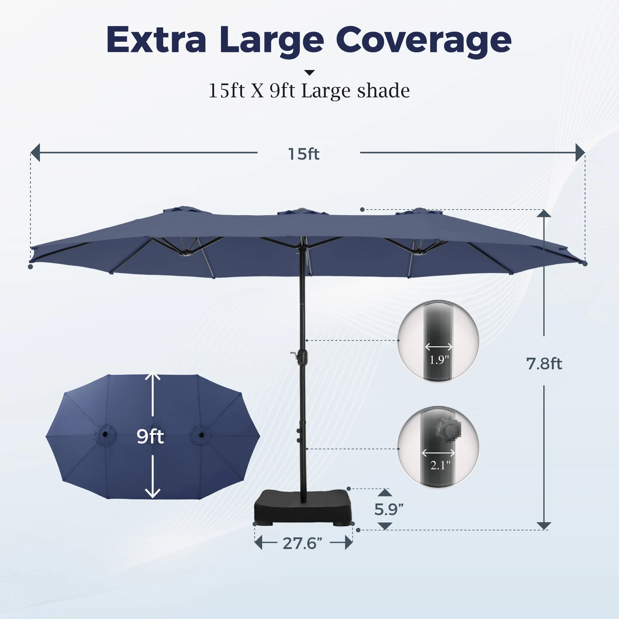 Alpha Joy 15ft Outdoor Patio Umbrella Extra-Large Double-Sided Garden Umbrella with Crank Handle and Base - Smoky Gray - Image 68
