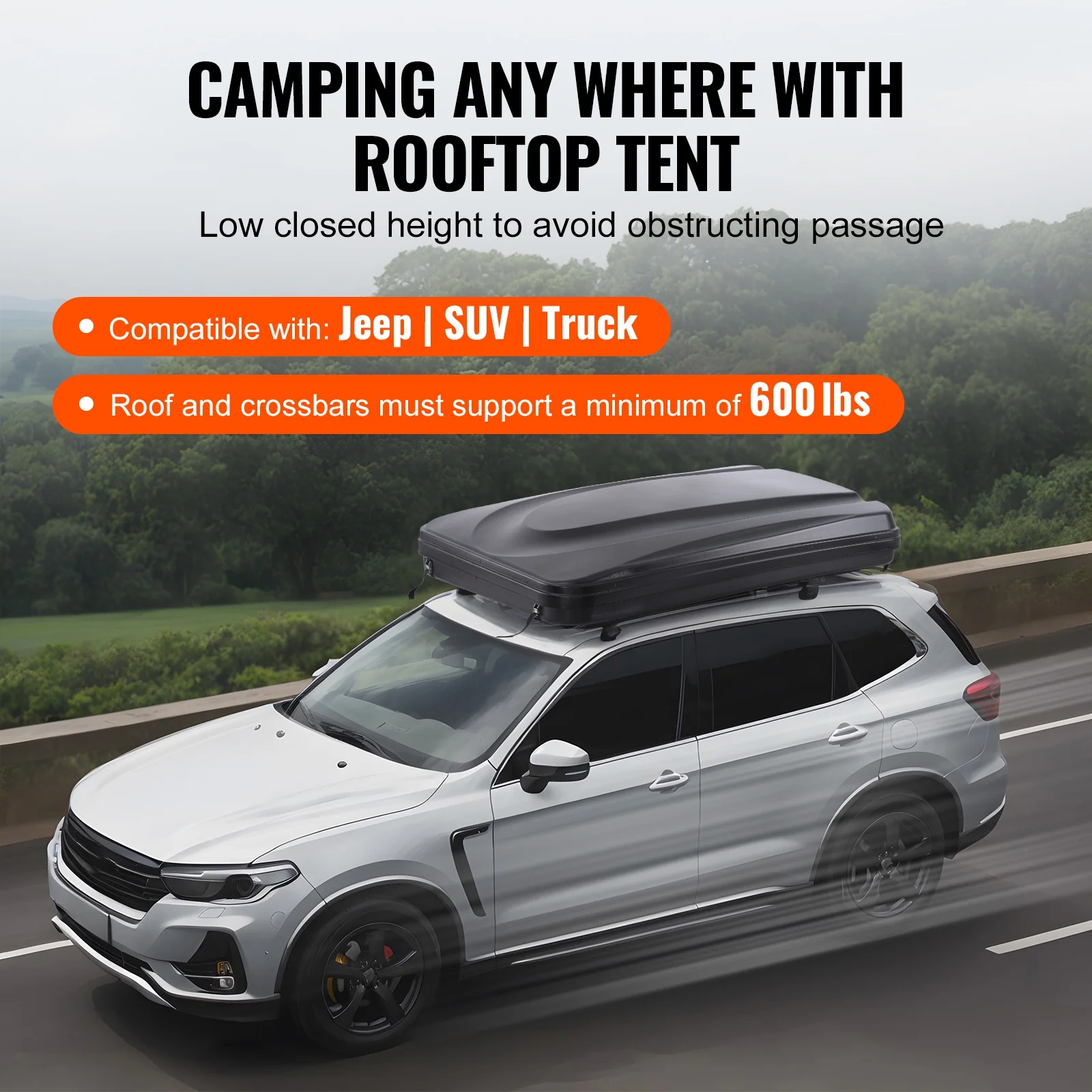 KFFKFF Hard Shell Rooftop Tent, Naturnest Model for 2-3 People, Includes Thick Mattress and Telescopic Ladder, Waterproof and Windproof, Suitable for Jeep, SUV, Van, and Pickup Trucks - Image 4