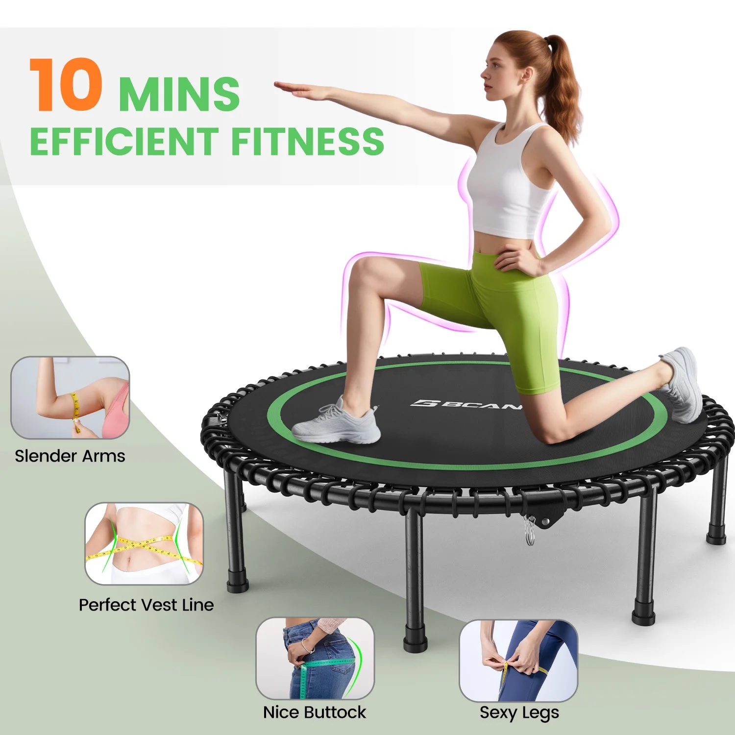 BCAN 450 LBS Foldable Mini Trampoline, 40" Fitness Trampoline with Bungees, Stable & Quiet Exercise Rebounder for Kids/Adults - Image 14