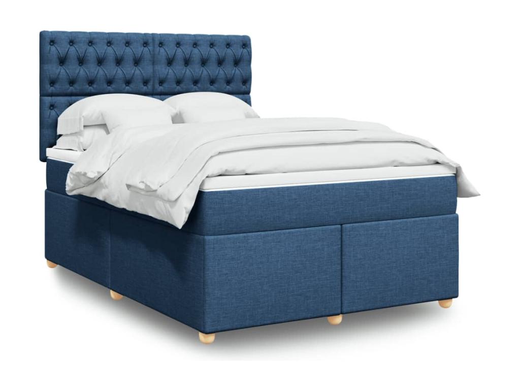 Cama box spring con colchón tela azul 140x200 cm