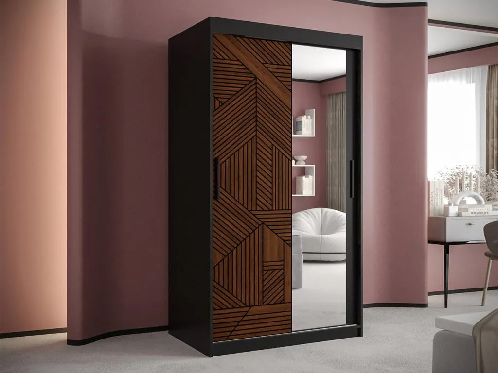 Armario Lluesmamuebles 467 Negro | Nogal 200x100x62cm Puertas de armario - Correderas