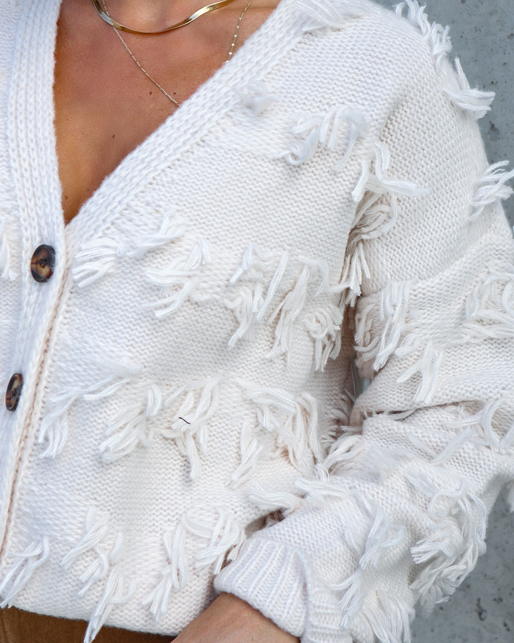 Florencia Fringe Knit Cardigan - Cream - Se7enfashion