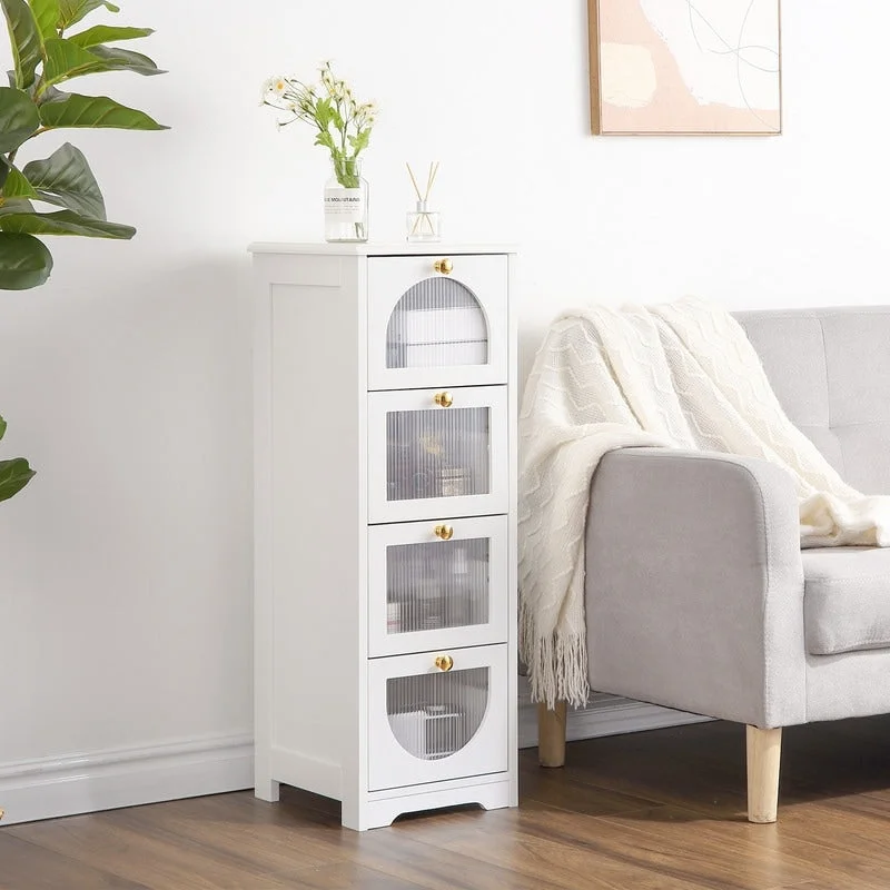 Compact Wooden Bathroom Floor Cabinet with 4 Drawers for Storage