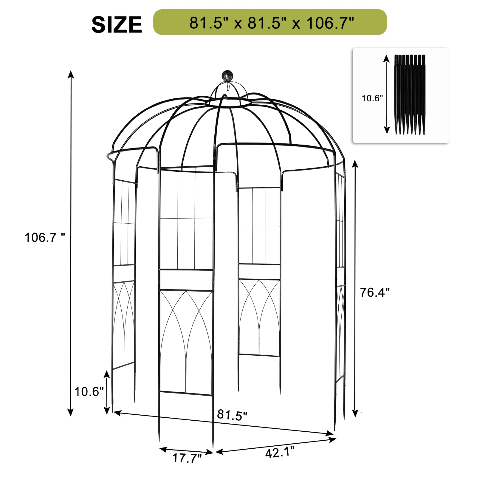 Ktaxon Garden Arch 8.8Ft Garden Birdcage Shape Garden Arbor Garden Gazebo - Image 3