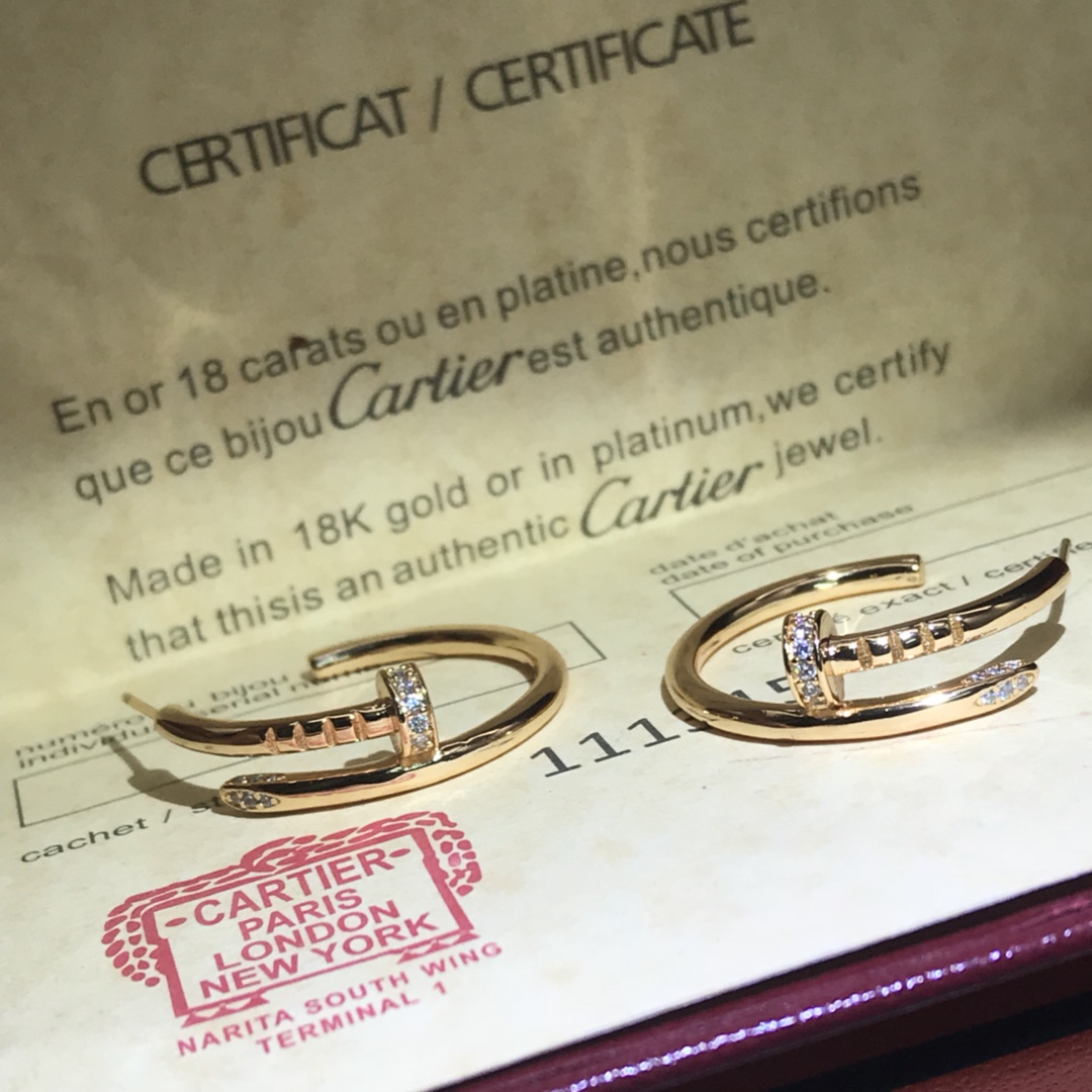 Cartier Head & Tail Pave Diamond Small Juste un Clou Hoop Earrings - Original Replica Club